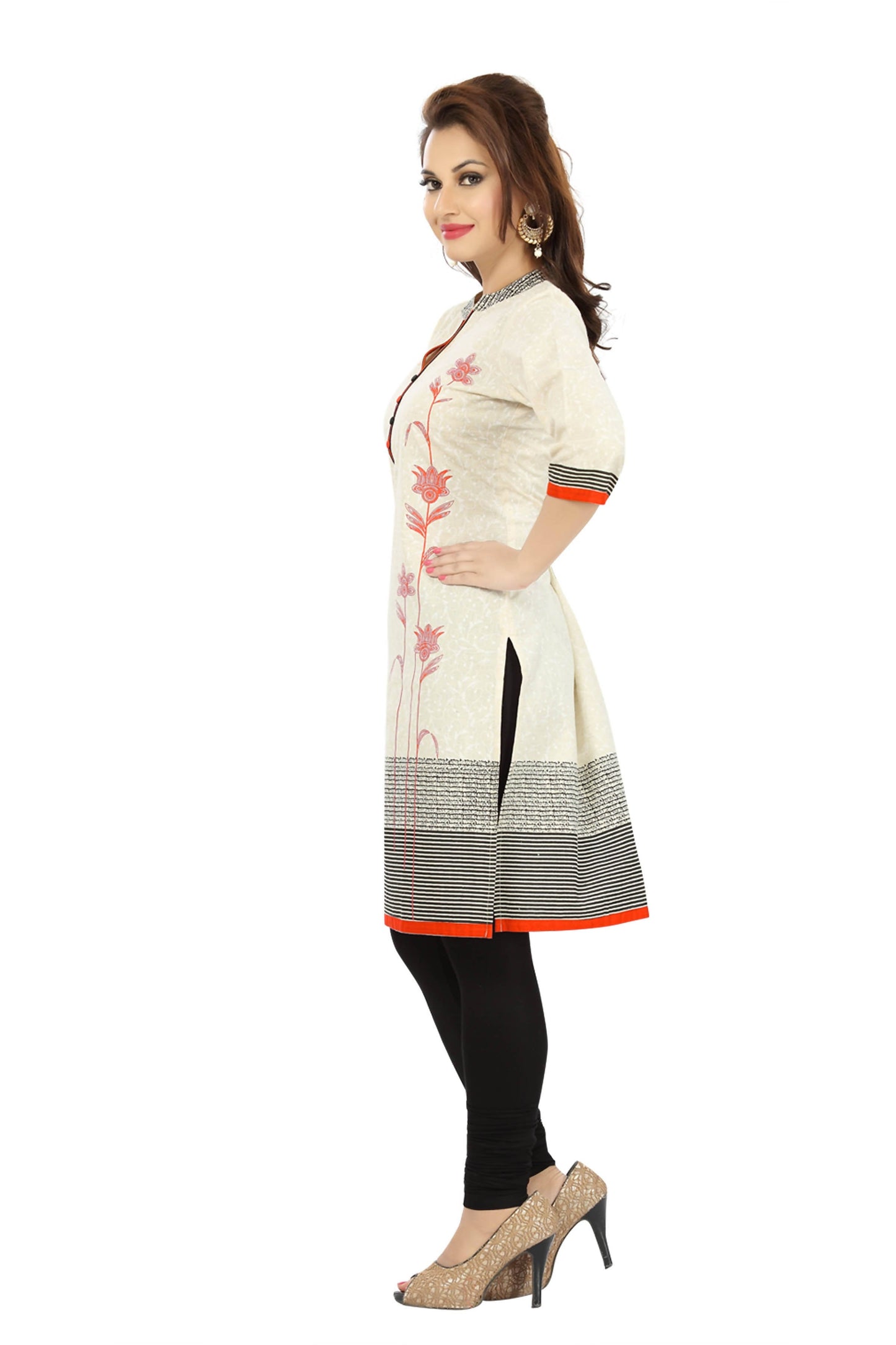 Snehal Creations Contemporary Beauty Off White Cotton Short Tunic For Women