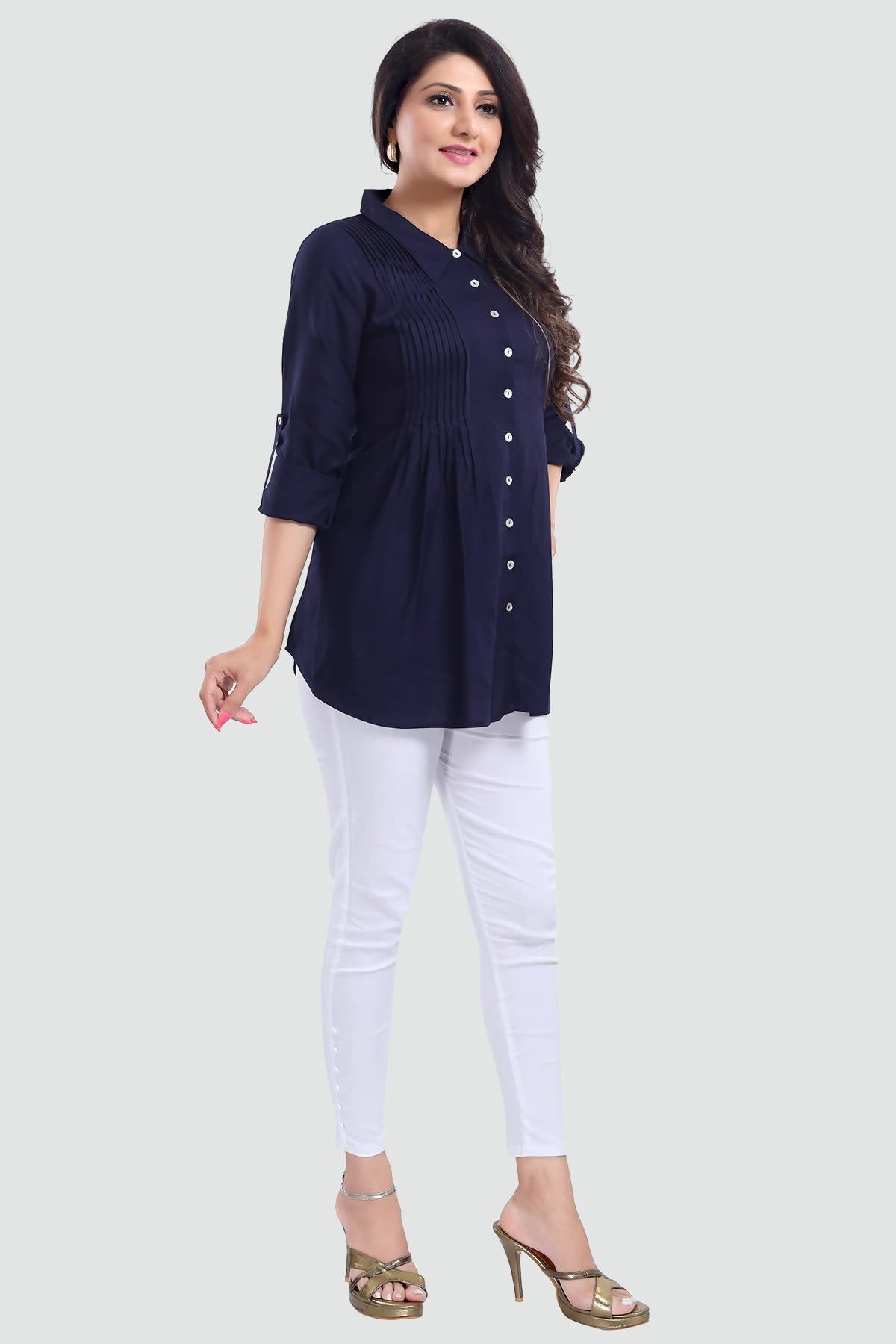 Snehal Creations Navy Blue Rayon Classy Tunic For Ultimate Look