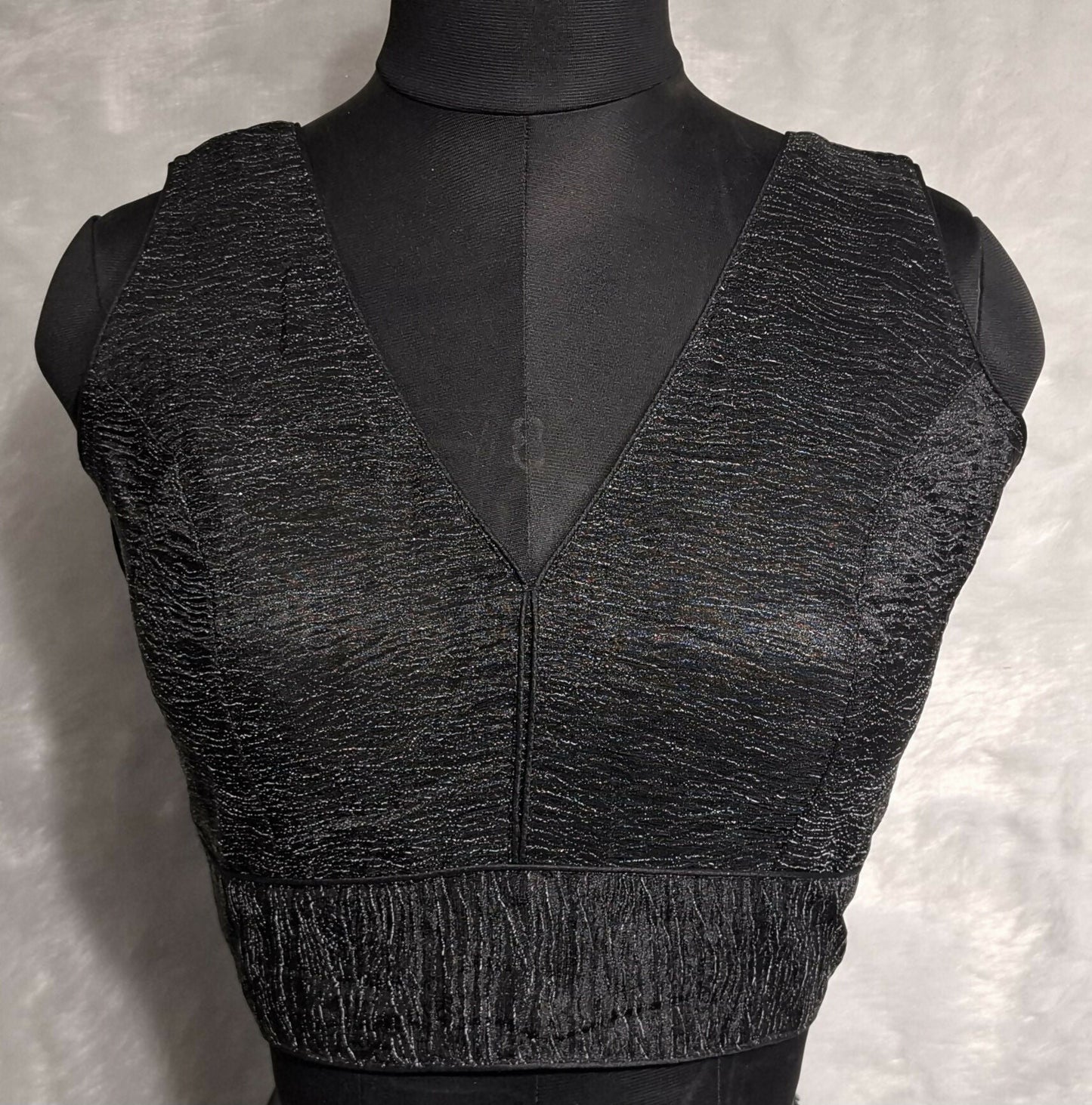 Kia Fashions Black Crush Tissue Self Design Readymade Blouse