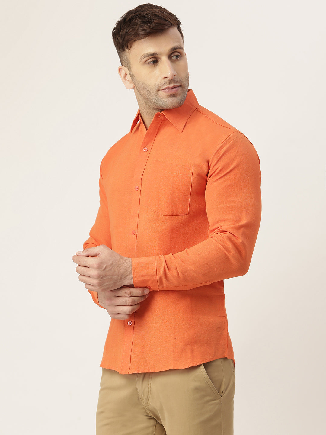 RIAG Orange Men's Full Sleeves Solid Shirt
