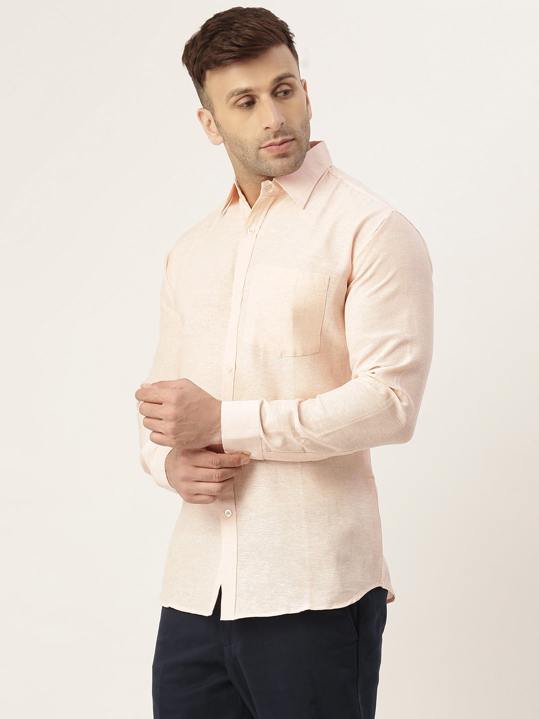 RIAG Beige Men's Full Sleeves Solid Shirt