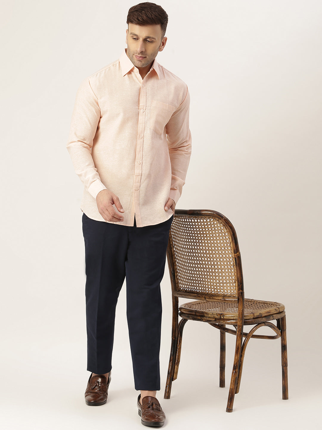 RIAG Beige Men's Full Sleeves Solid Shirt