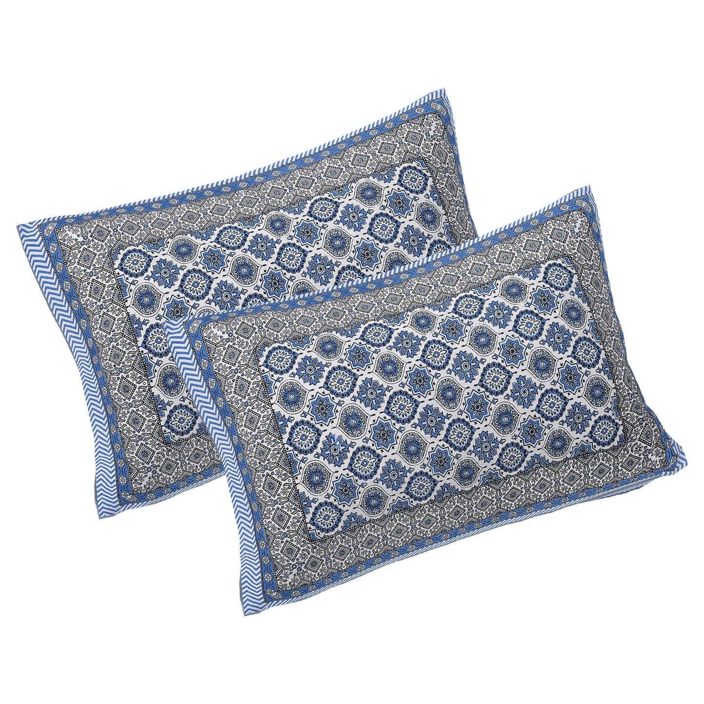 Rudra Bazaar Blue 210 TC Cotton Double King Bedsheet With 2 Pillow Covers