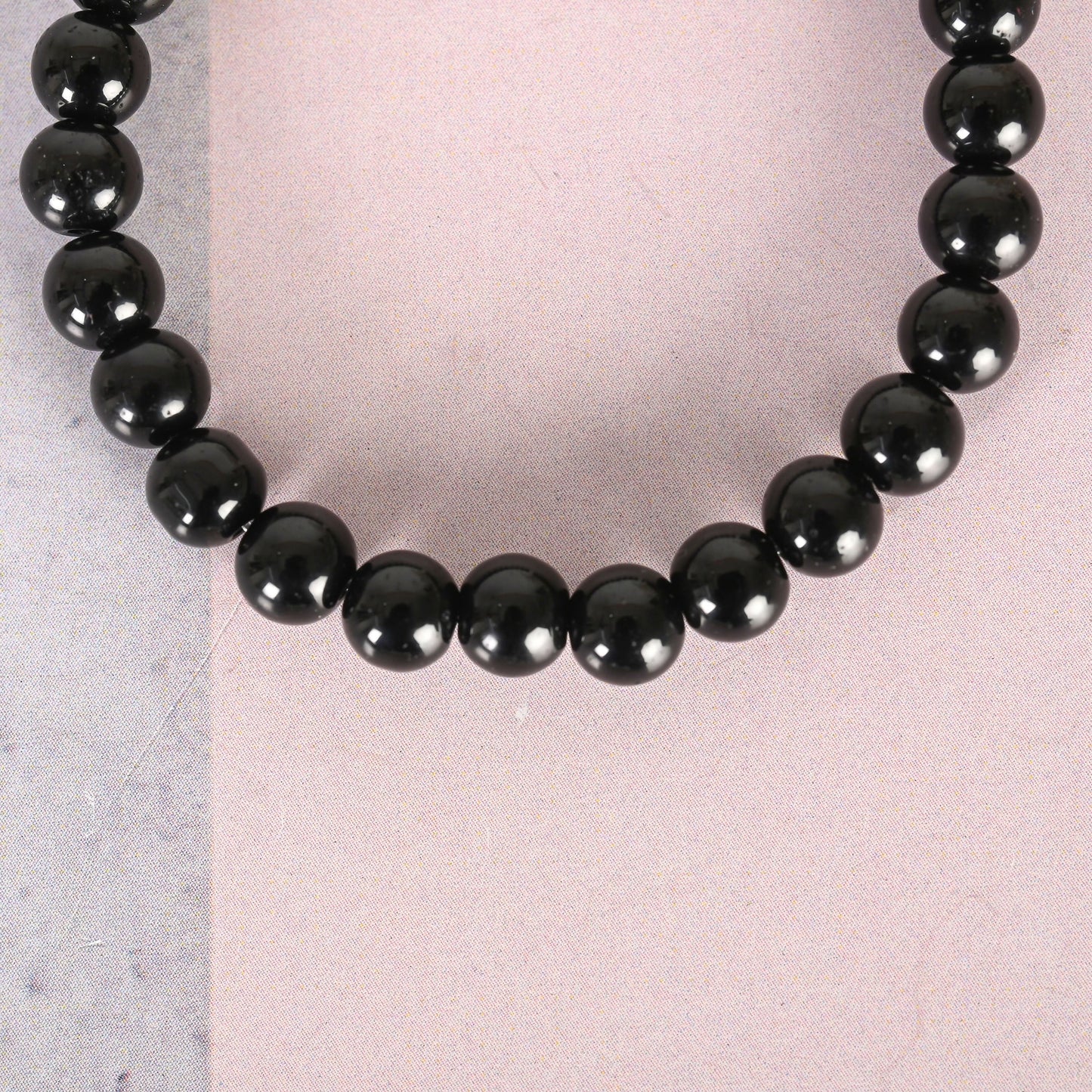 NVR Men & Women Black Marble Crystal Beaded Elasticated Bracelet