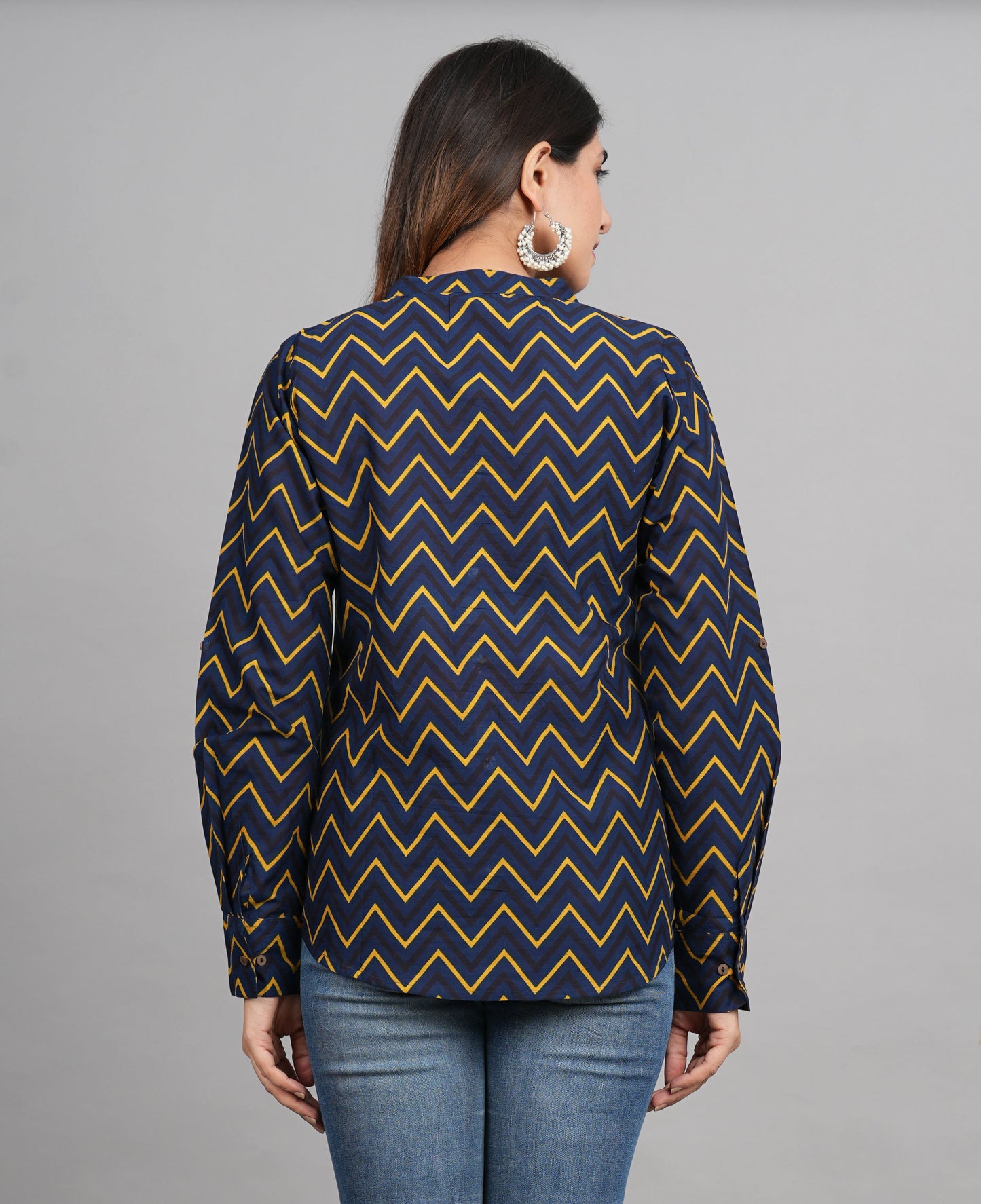 House of RP Women Cotton Dark Blue Print Casual Shirt