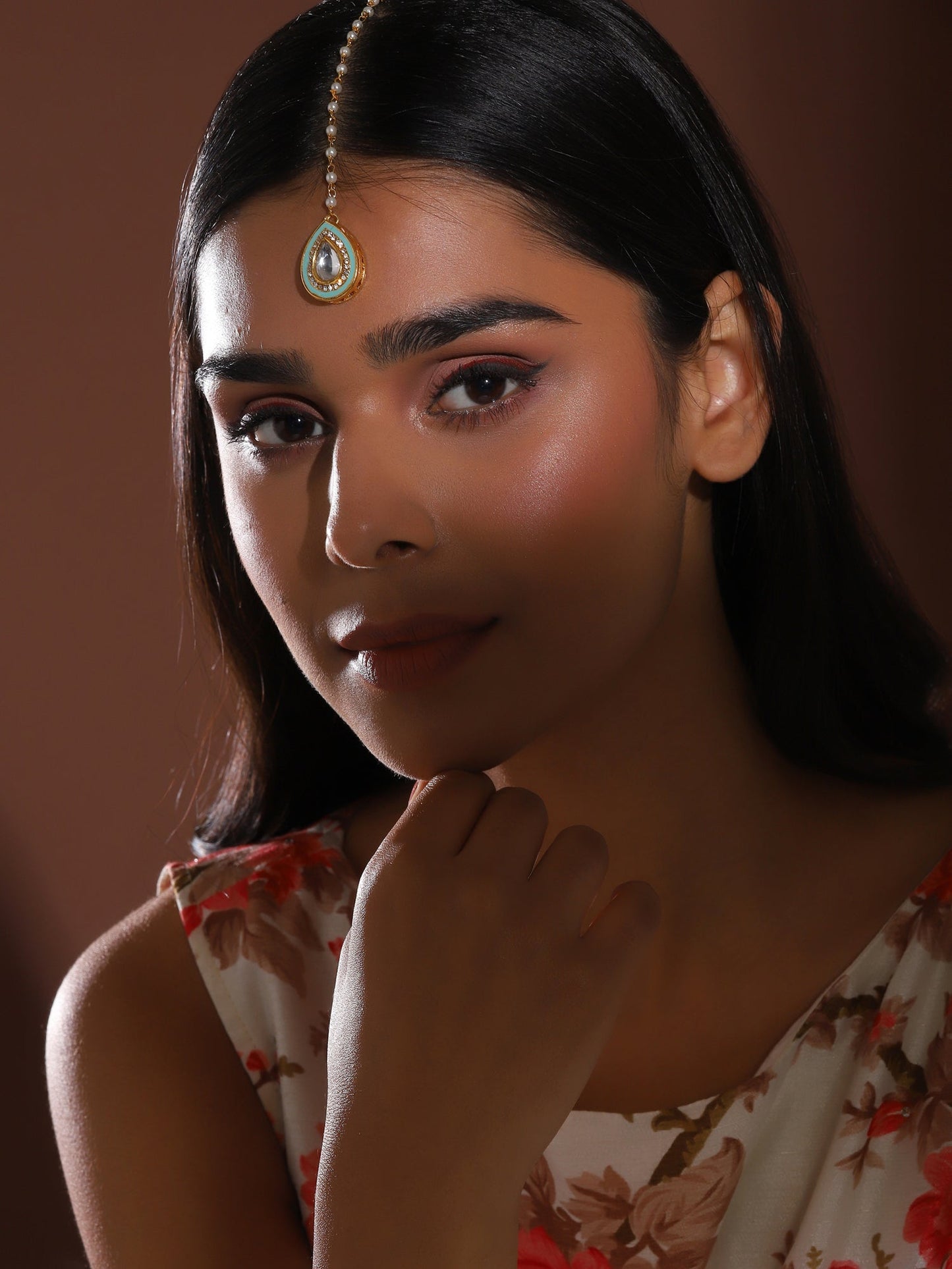 Gold-Polished White Kundan-Studded Maangtika - Ruby Raang