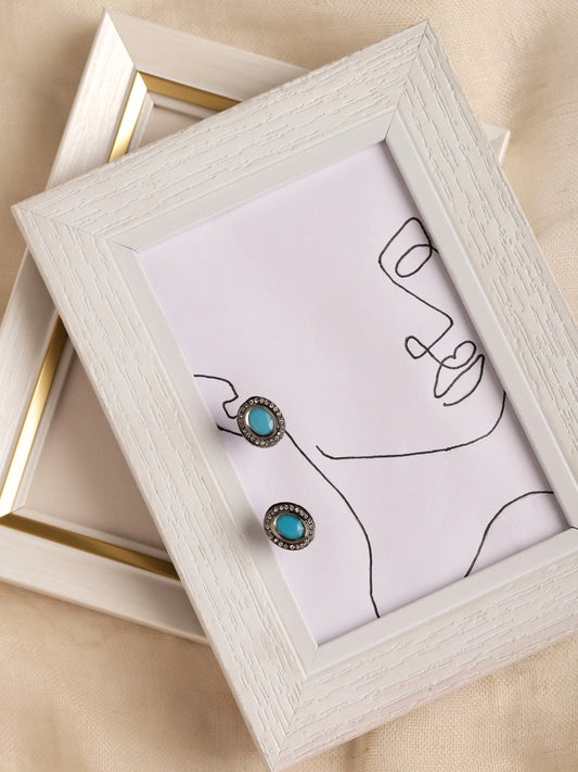 Blue Circular Studs Earrings - Ruby Raang