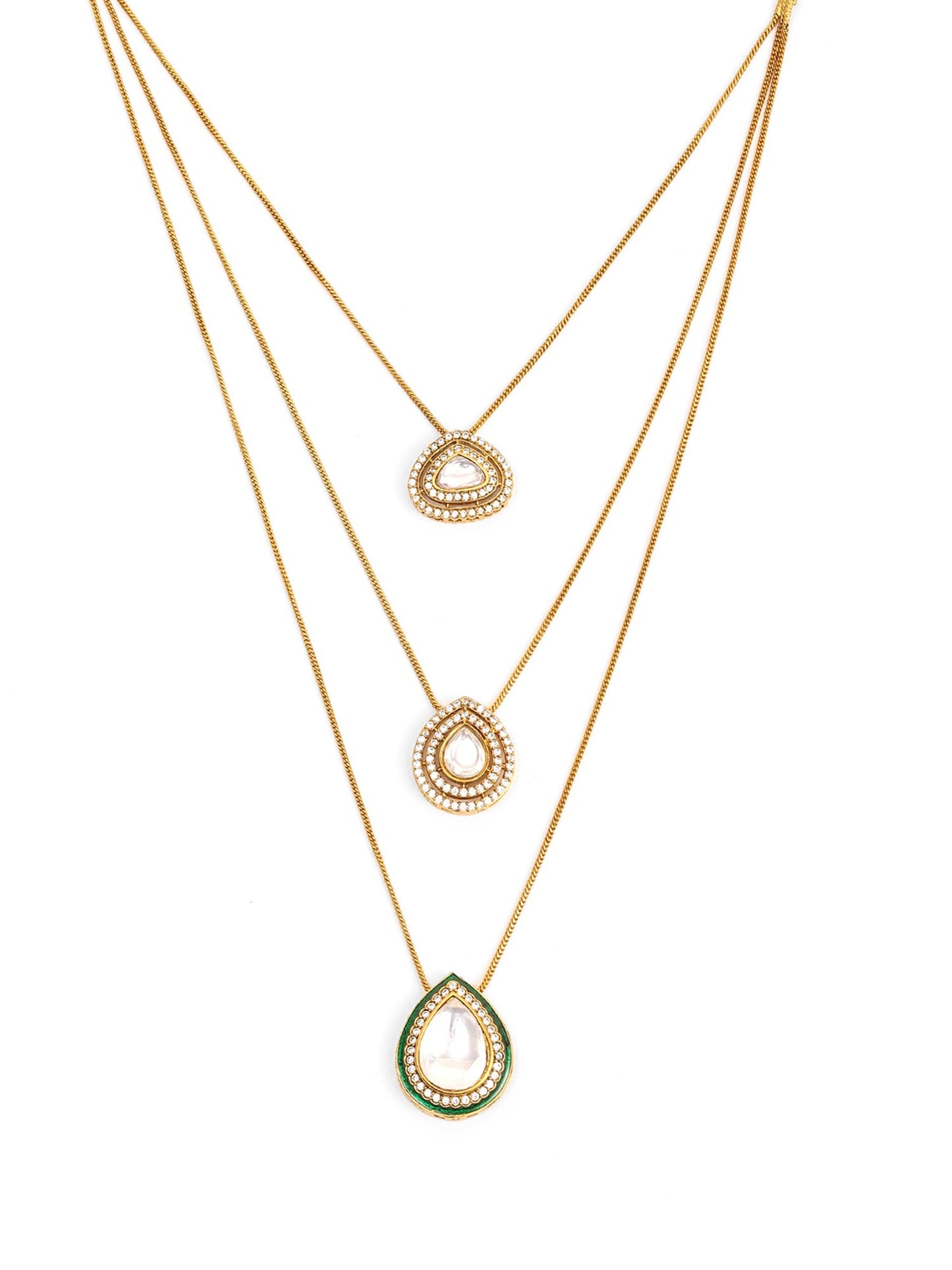 Layered Kundan Neckpiece with Matching Studs - Ruby Raang