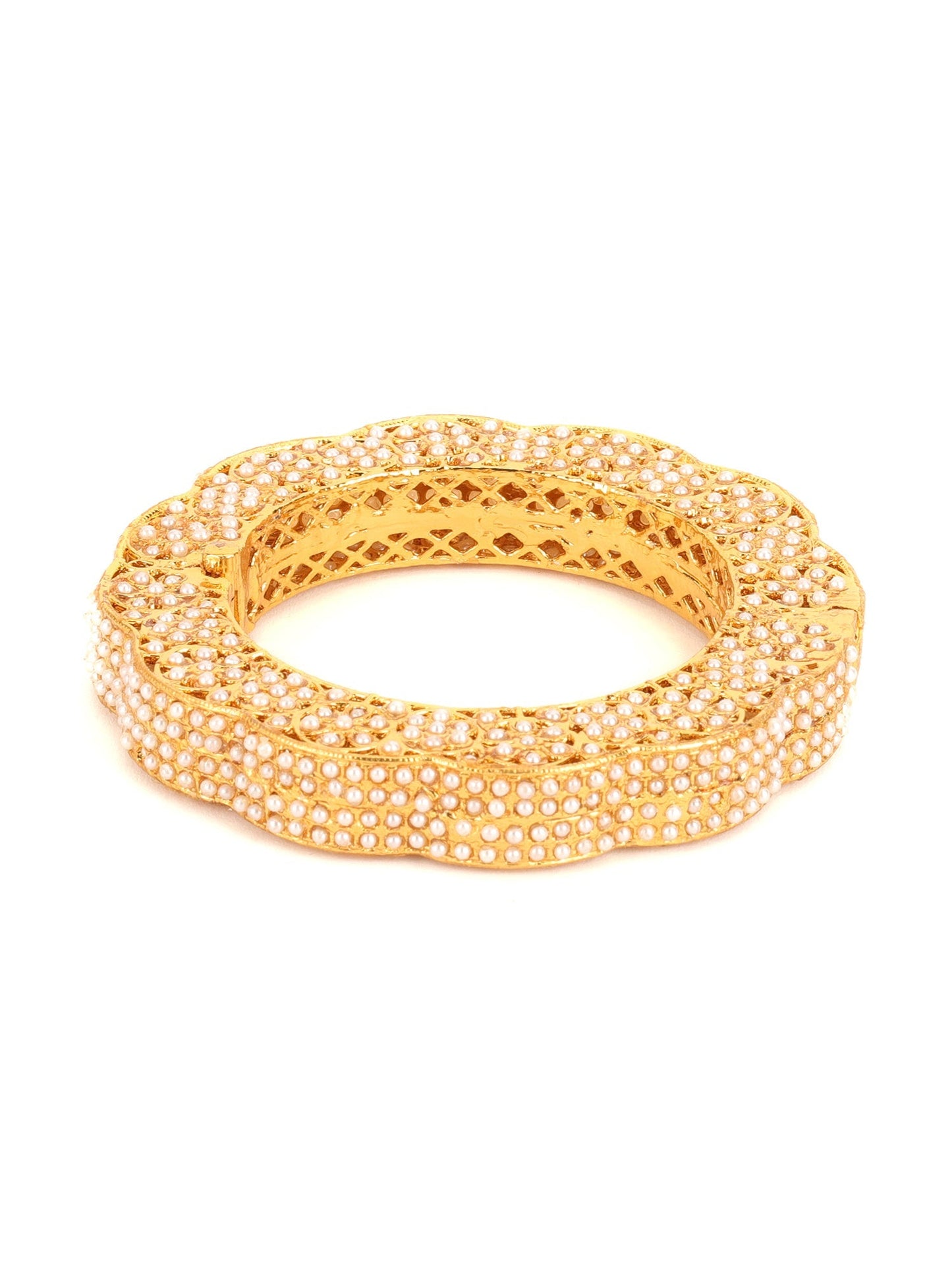 Golden Pearl Handcrafted Heavy Bangles (set of 2) - Ruby Raang