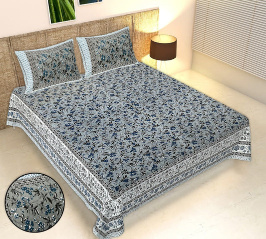 Rudra Bazaar Multicolour 210 TC Cotton Double King Bedsheet With 2 Pillow Covers