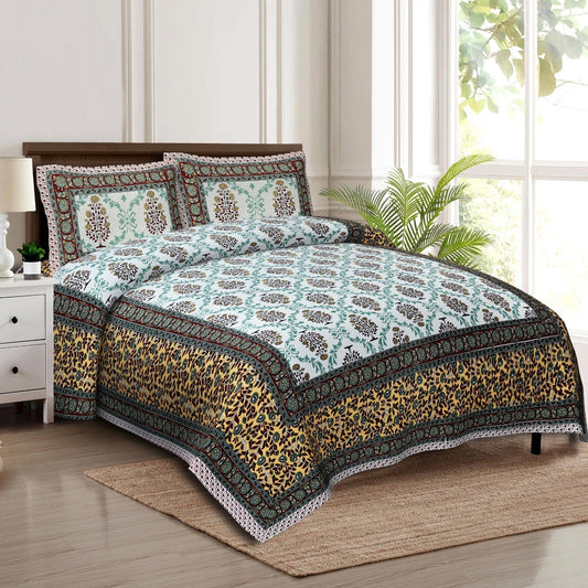 Rudra Bazaar Multicolour 210 TC Cotton Double King Bedsheet With 2 Pillow Covers