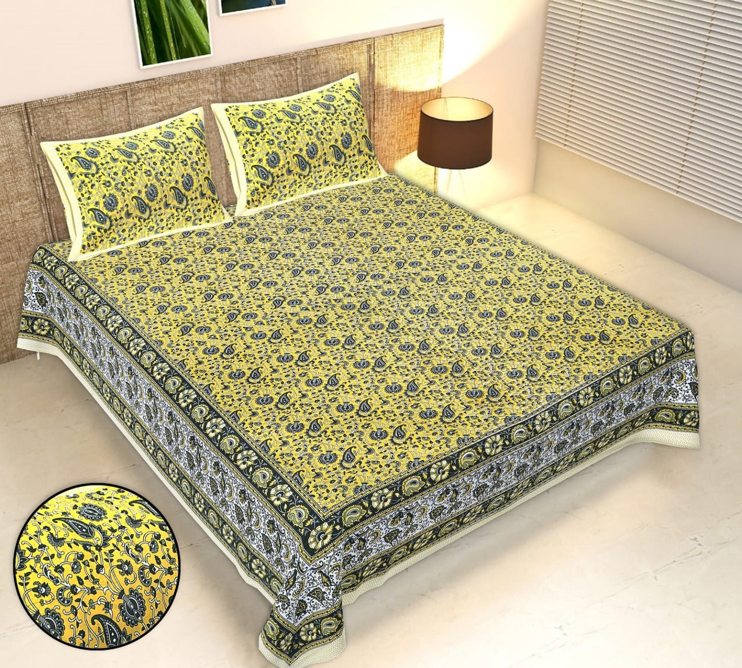 Rudra Bazaar Multicolour 210 TC Cotton Double King Bedsheet With 2 Pillow Covers