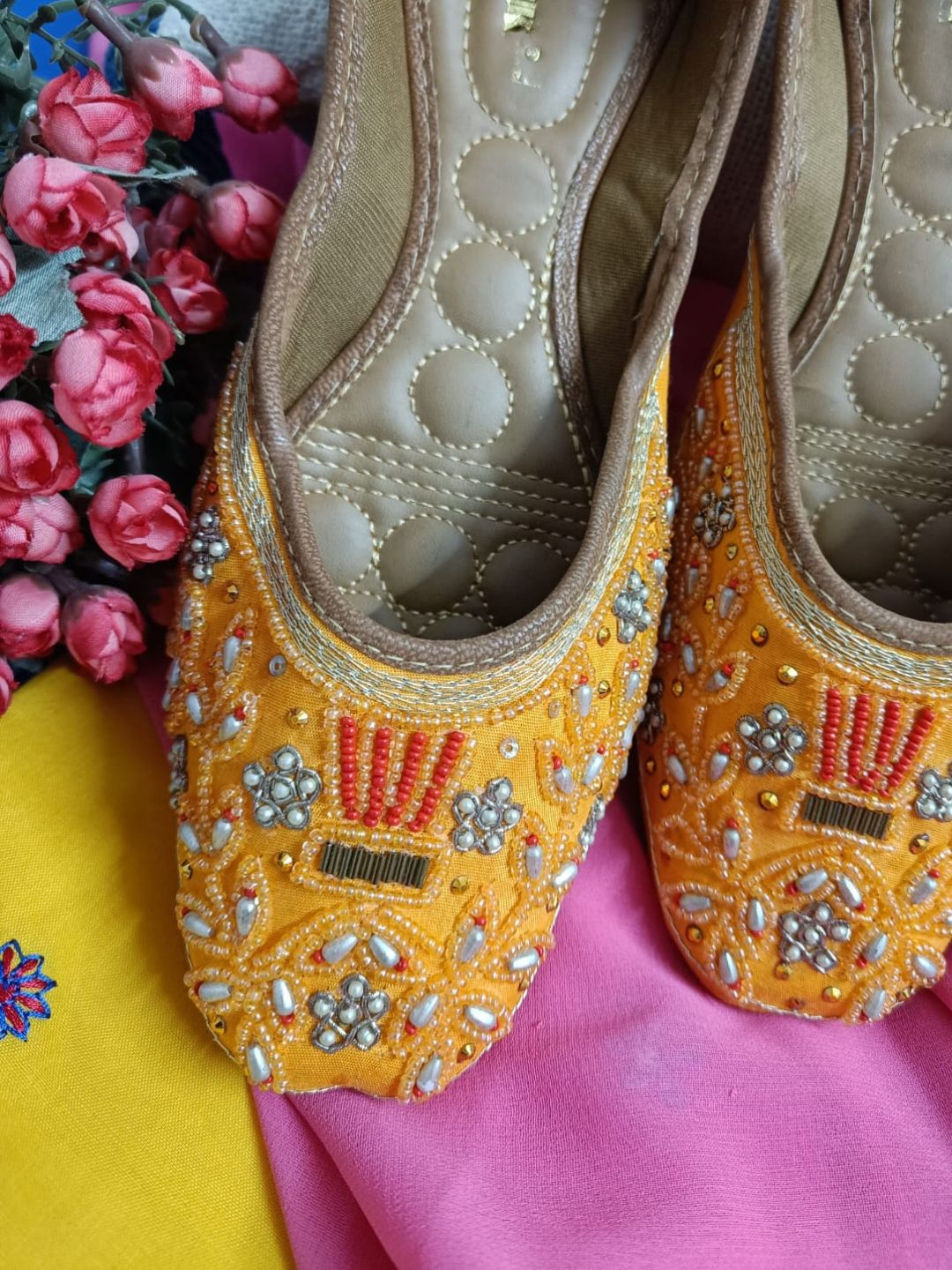 Desi Colour Women Indian Ethnic Footwear-Party Wear Orange Pearl