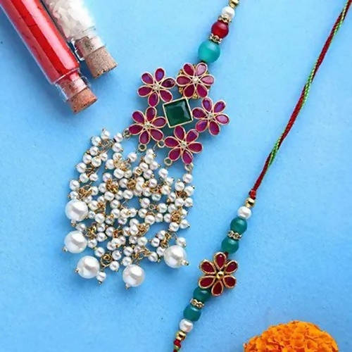 Soothing Floral Lumba Rakhi Set & Kaju Katli Box