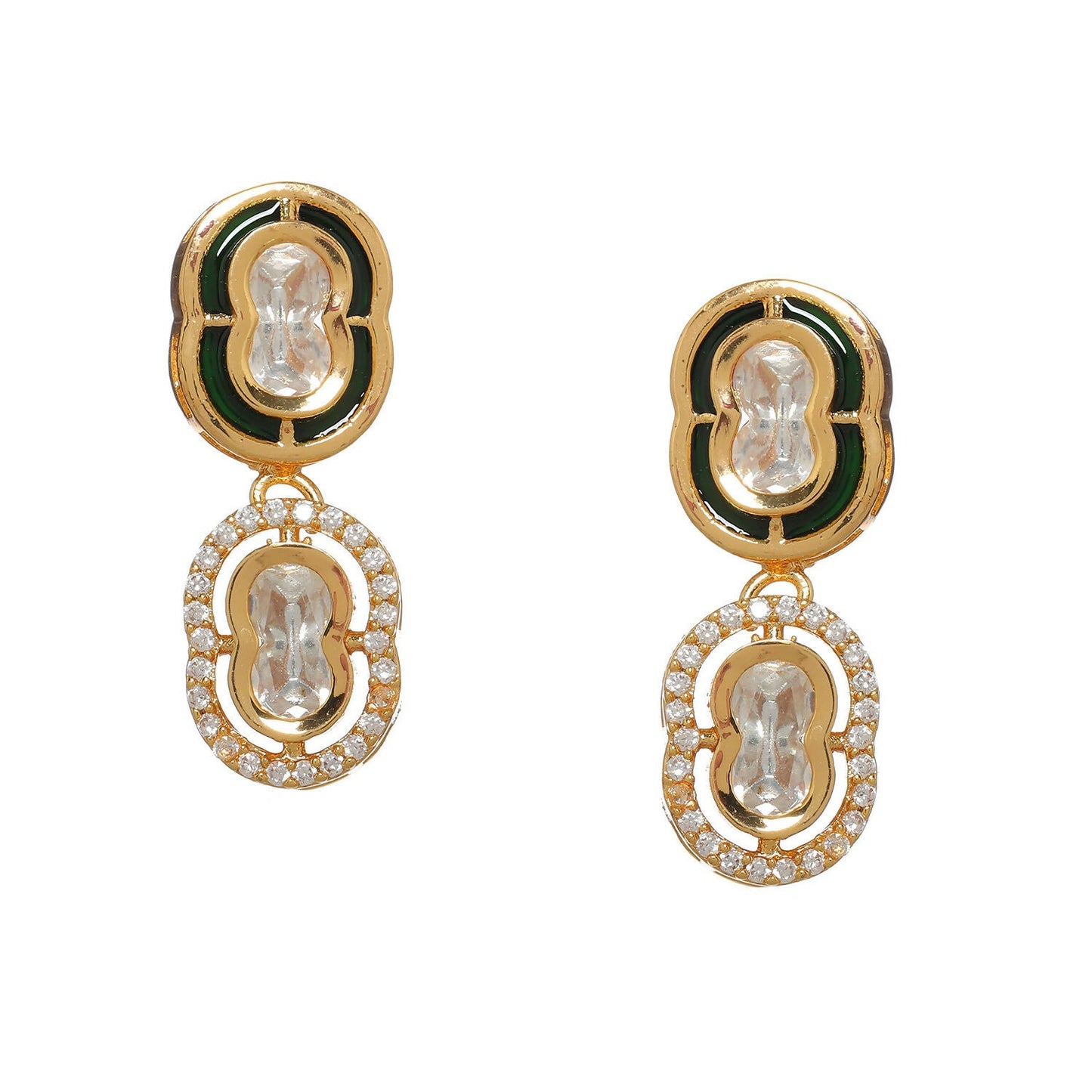 Duet Mufli Meenakari and Diamond Gold-Polished Earrings (Gold) - Ruby Raang