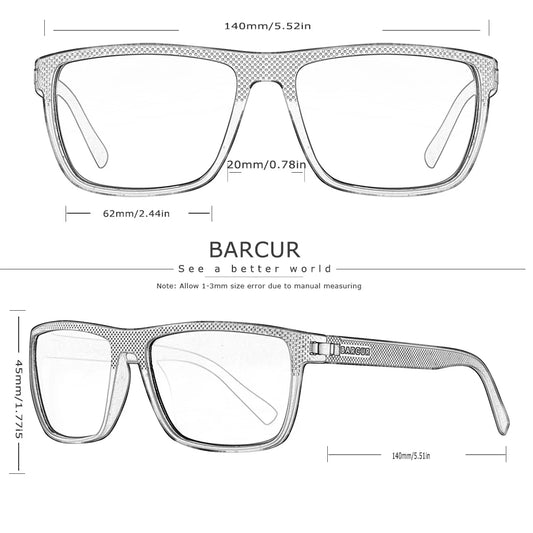 BARCUR Sports Polarized Sunglasses for Men Lightweight TR90 Square Fishing & Travel Eyewear UV400 Protection Men Accessory