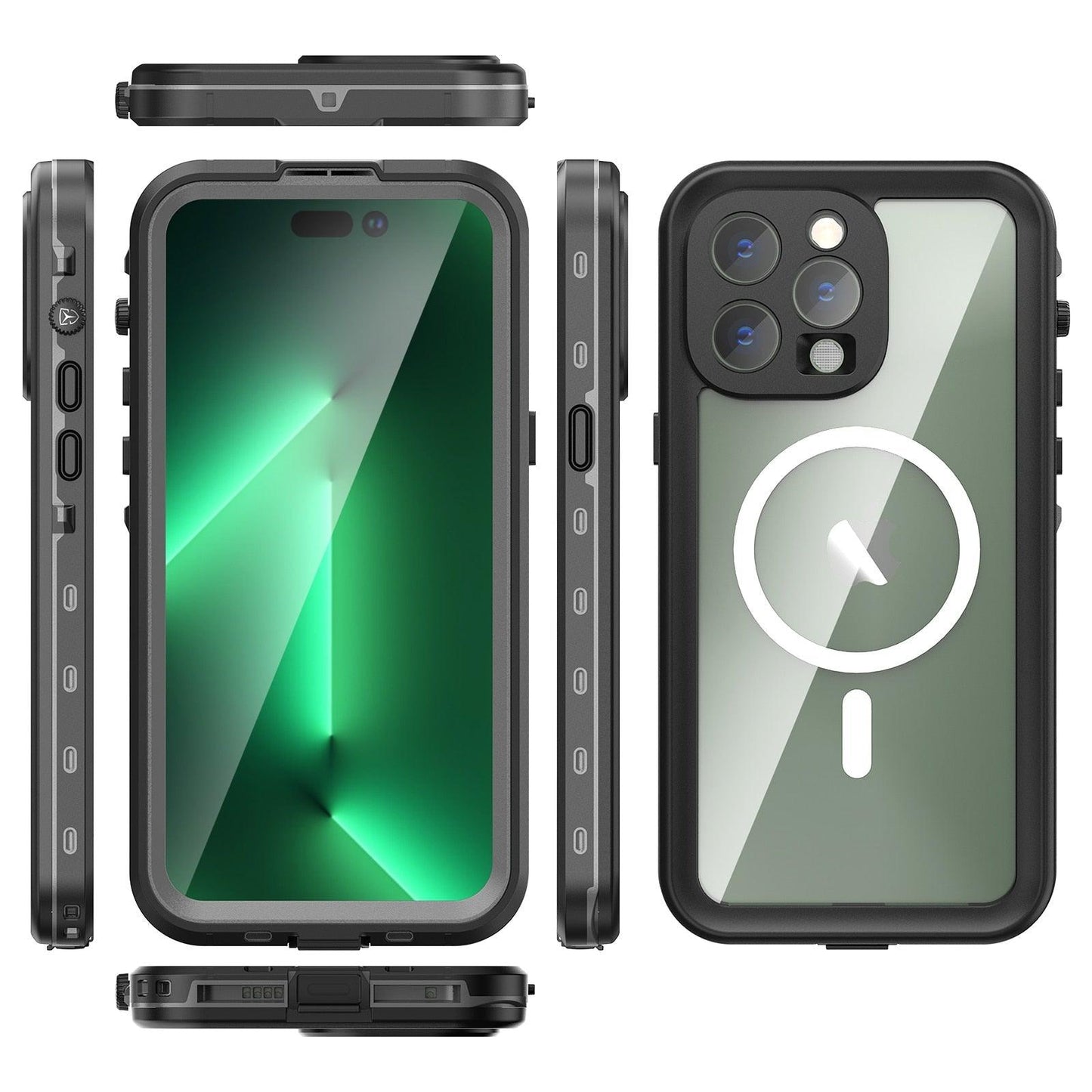 Waterproof Case For iPhone 14 Pro Max 14 Pro iPhone 13 Pro Max Protector Full Body Protective Dustproof Magnetic Phone Case Waterproof 360 Degree All-Round Protection with Built-in Screen Protector Outdoor Transparent  Shockproof Case