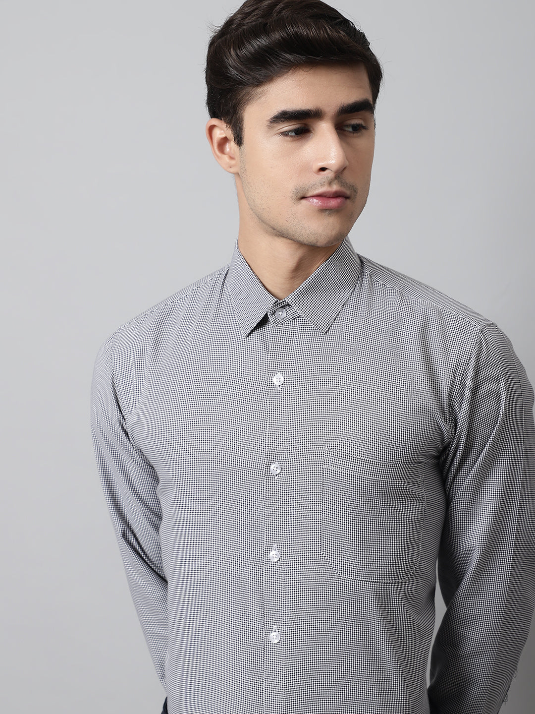 Jainish Men's Grey Checks Pure Cotton Formal Shirt