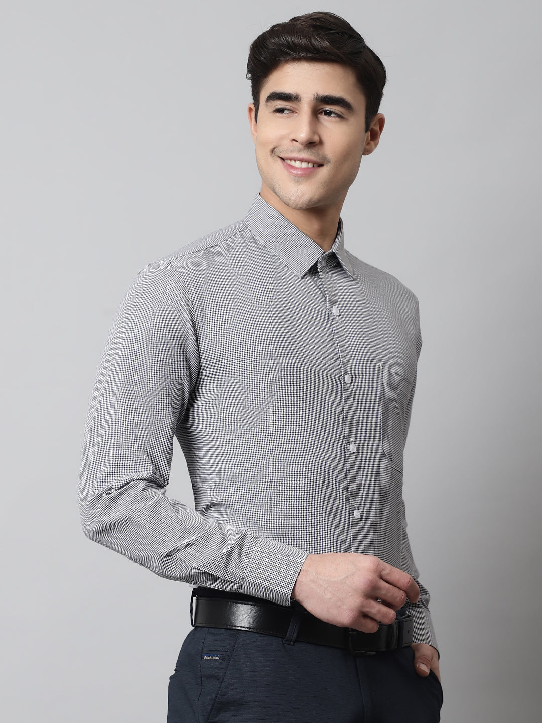 Jainish Men's Grey Checks Pure Cotton Formal Shirt