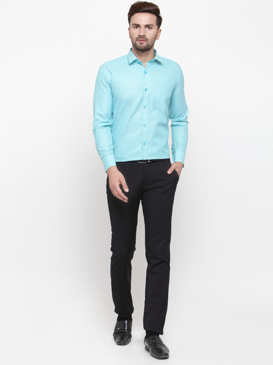 Jainish Green Men's Cotton Geometric Formal Shirts ( SF 434Green )