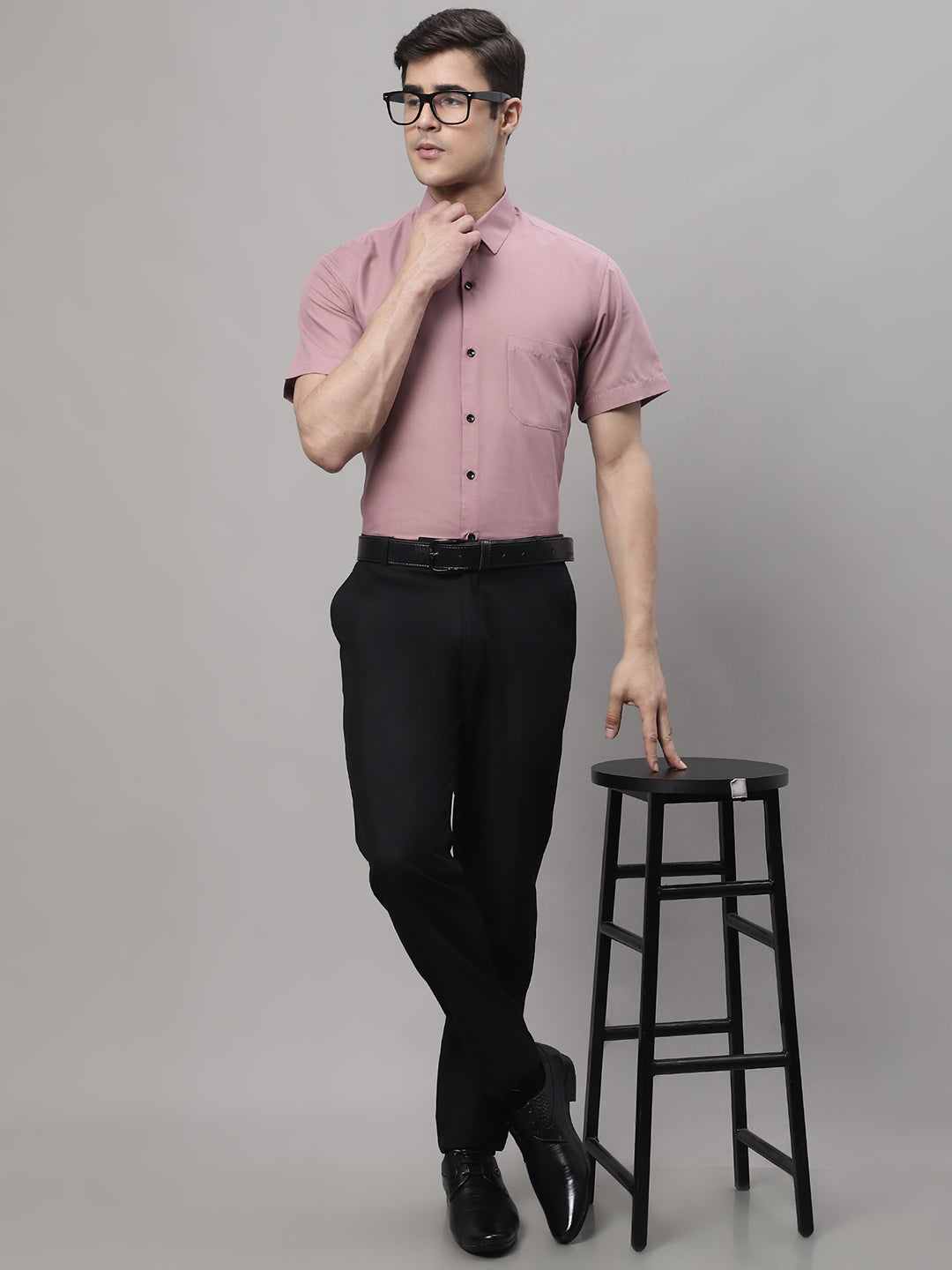 Jainish Men's Cotton Half Sleeves Solid Formal Shirts - Magenta