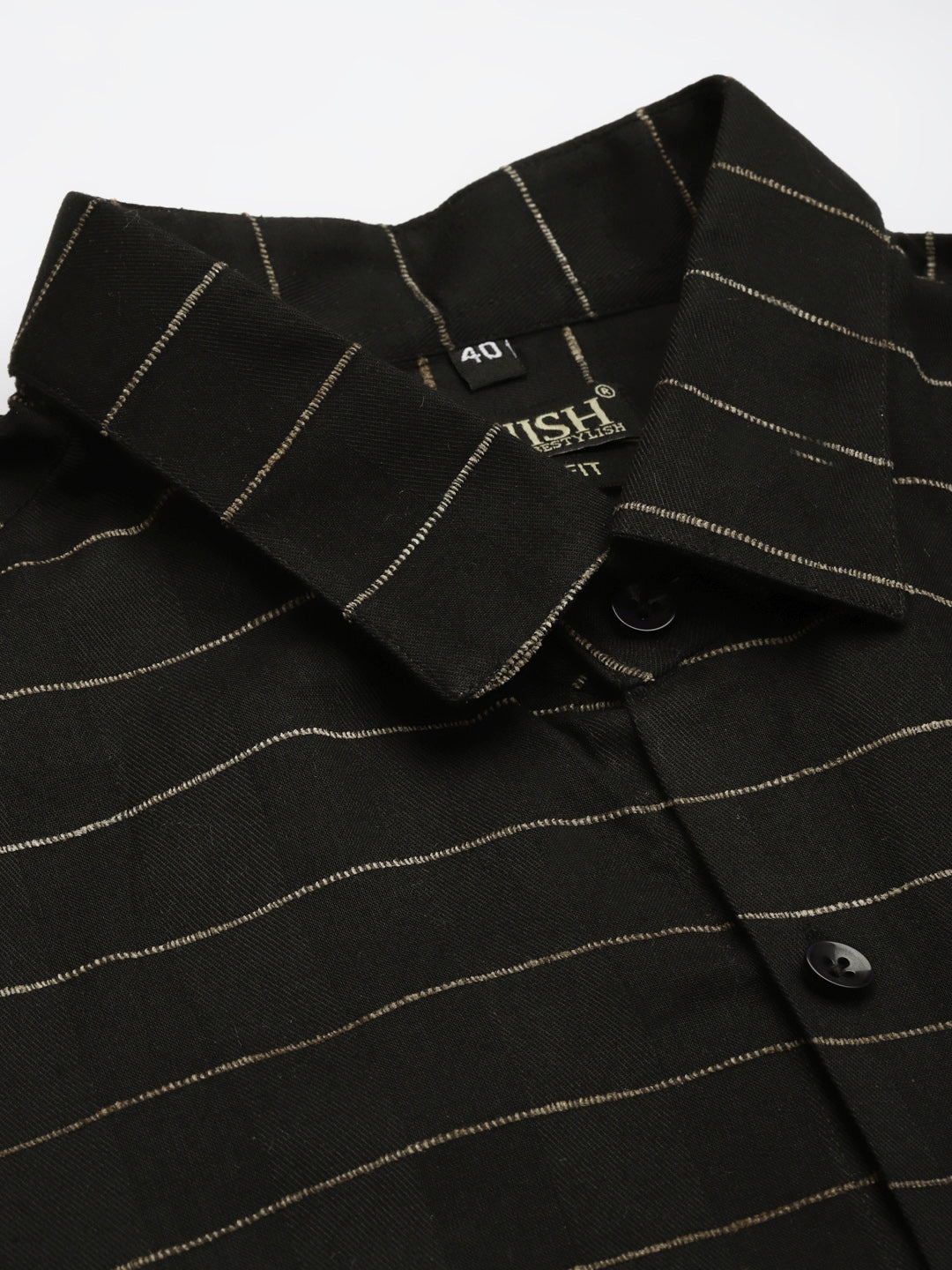 Jainish Men's Formal Cotton Horizontal Striped Shirt ( SF 790Black )