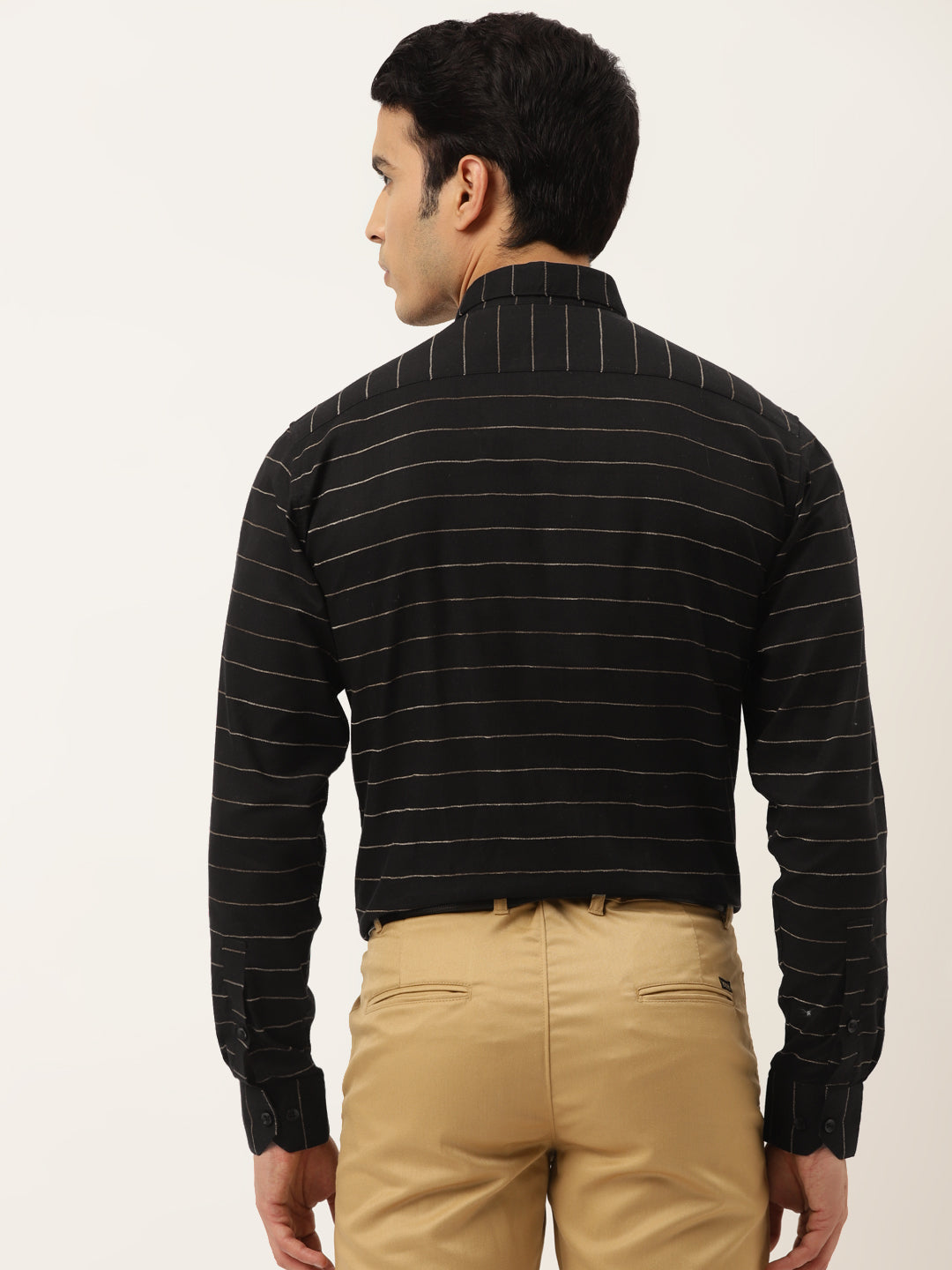 Jainish Men's Formal Cotton Horizontal Striped Shirt ( SF 790Black )