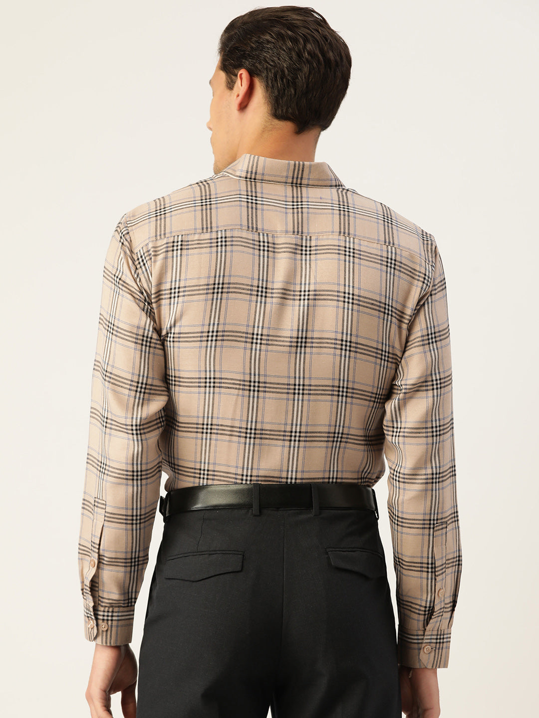 Jainish Men's Cotton Checked Formal Shirts ( SF 793Brown )