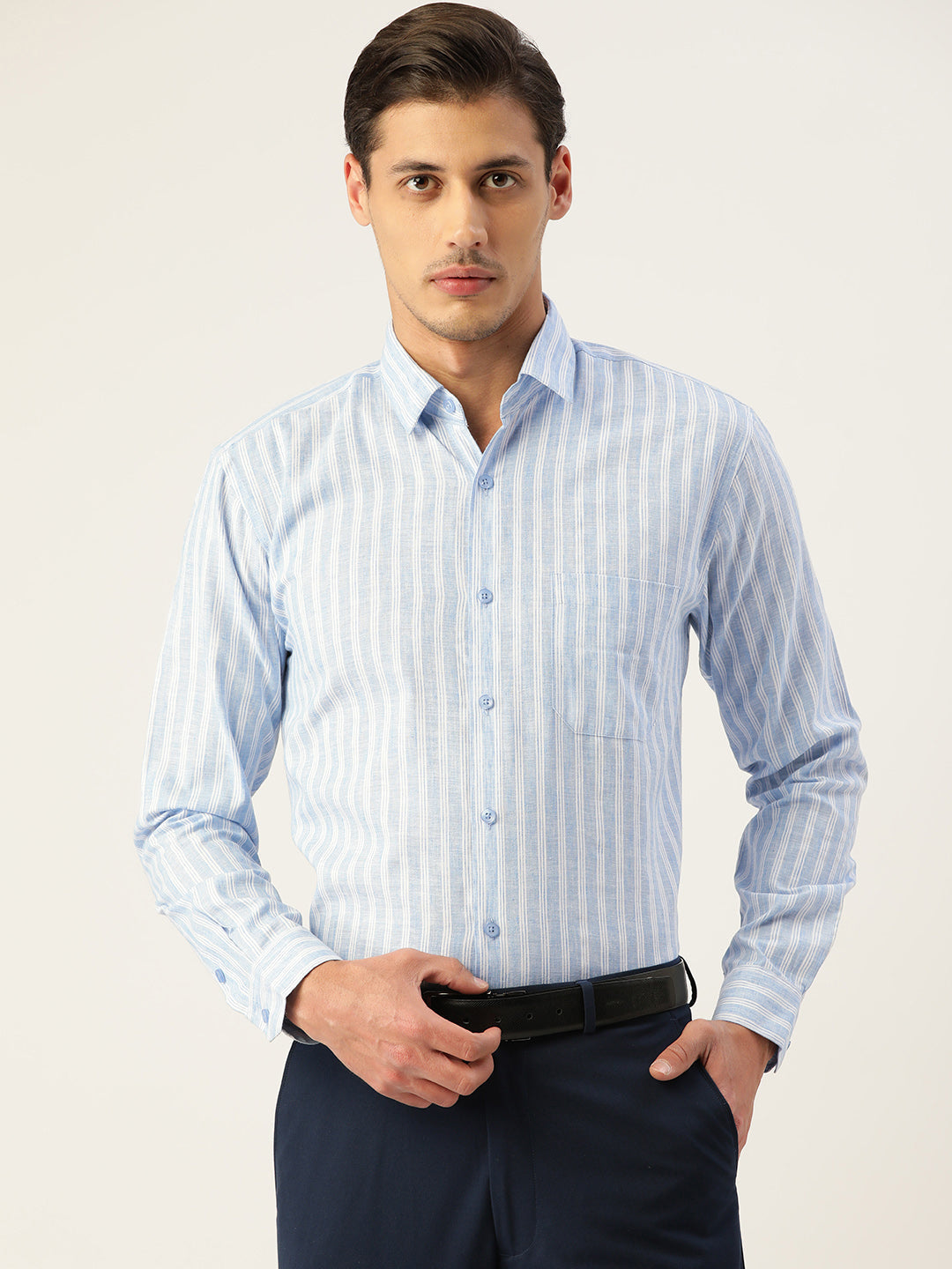 Jainish Men's Cotton Striped Formal Shirts ( SF 795Light-Blue )