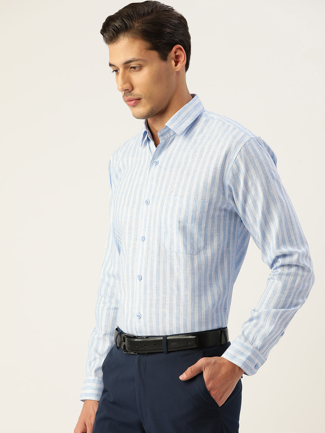 Jainish Men's Cotton Striped Formal Shirts ( SF 795Light-Blue )