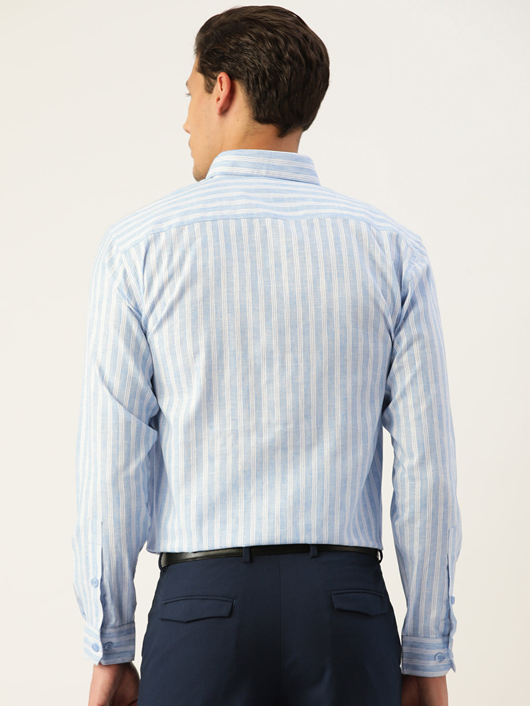 Jainish Men's Cotton Striped Formal Shirts ( SF 795Light-Blue )