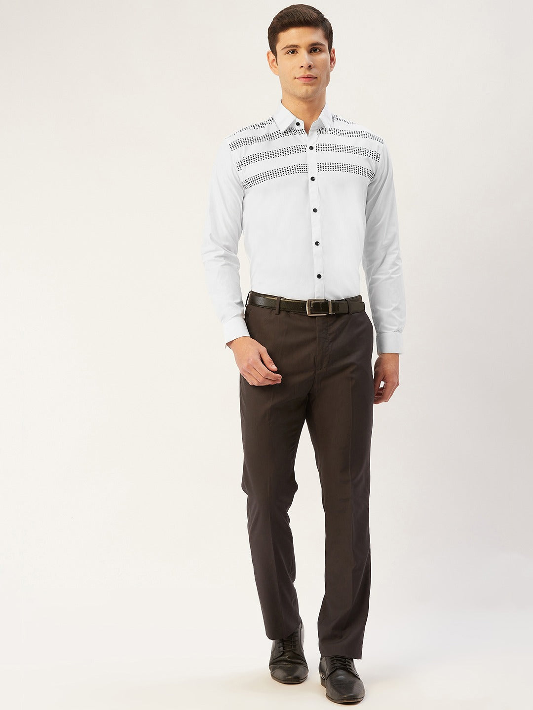 Jainish Men's Cotton Printed Formal Shirts ( SF 805White )