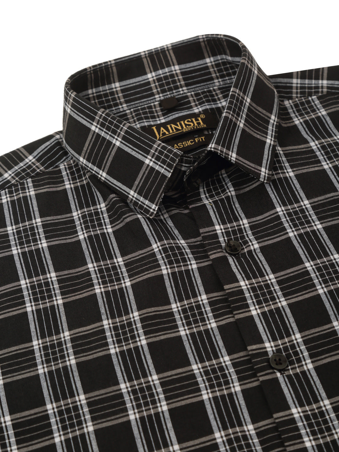Jainish Men's Cotton Checked Half Sleeve Formal Shirts ( SF 808Black )