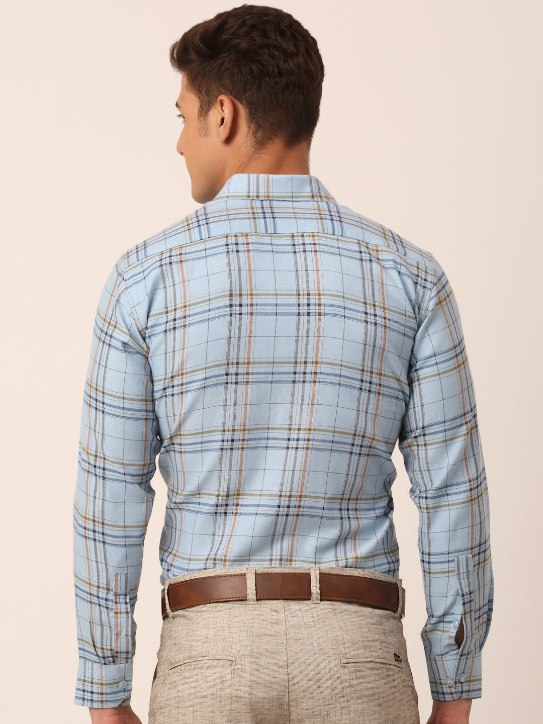Jainish Men's Cotton Checked Formal Shirts ( SF 819Sky )