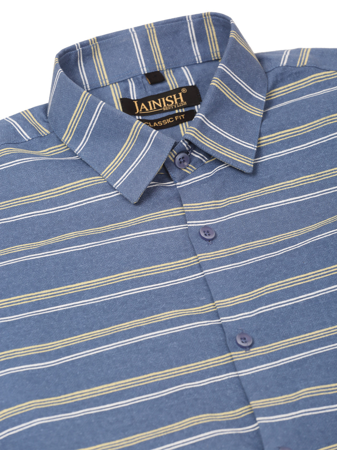 Jainish Men's Cotton Striped Formal Shirts ( SF 820Blue )