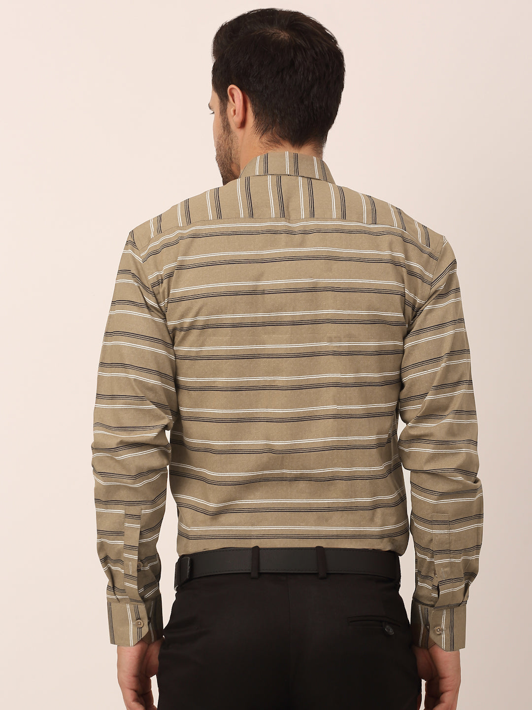 Jainish Men's Cotton Striped Formal Shirts ( SF 820Brown )