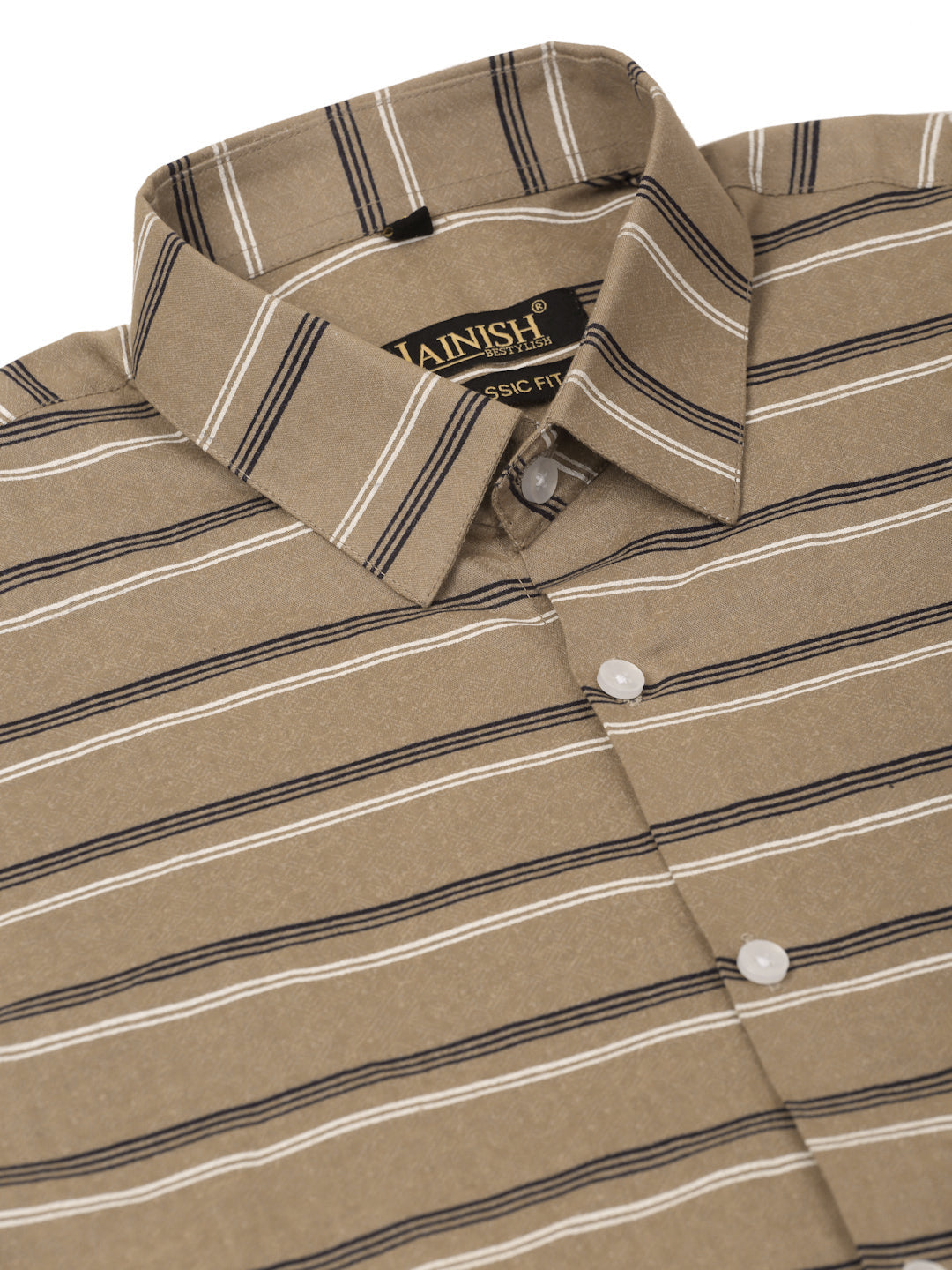 Jainish Men's Cotton Striped Formal Shirts ( SF 820Brown )