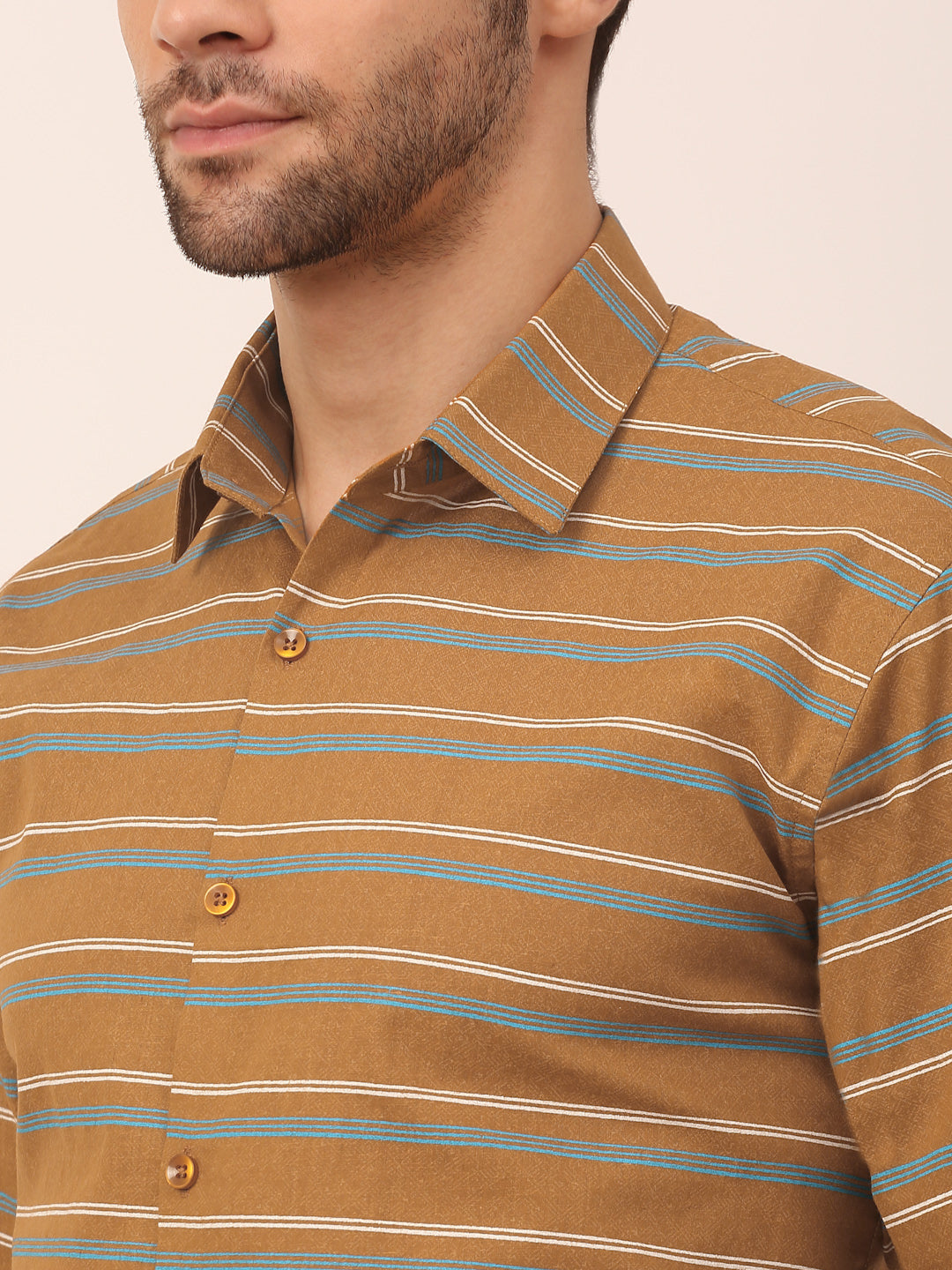 Jainish Men's Cotton Striped Formal Shirts ( SF 820Mustard )