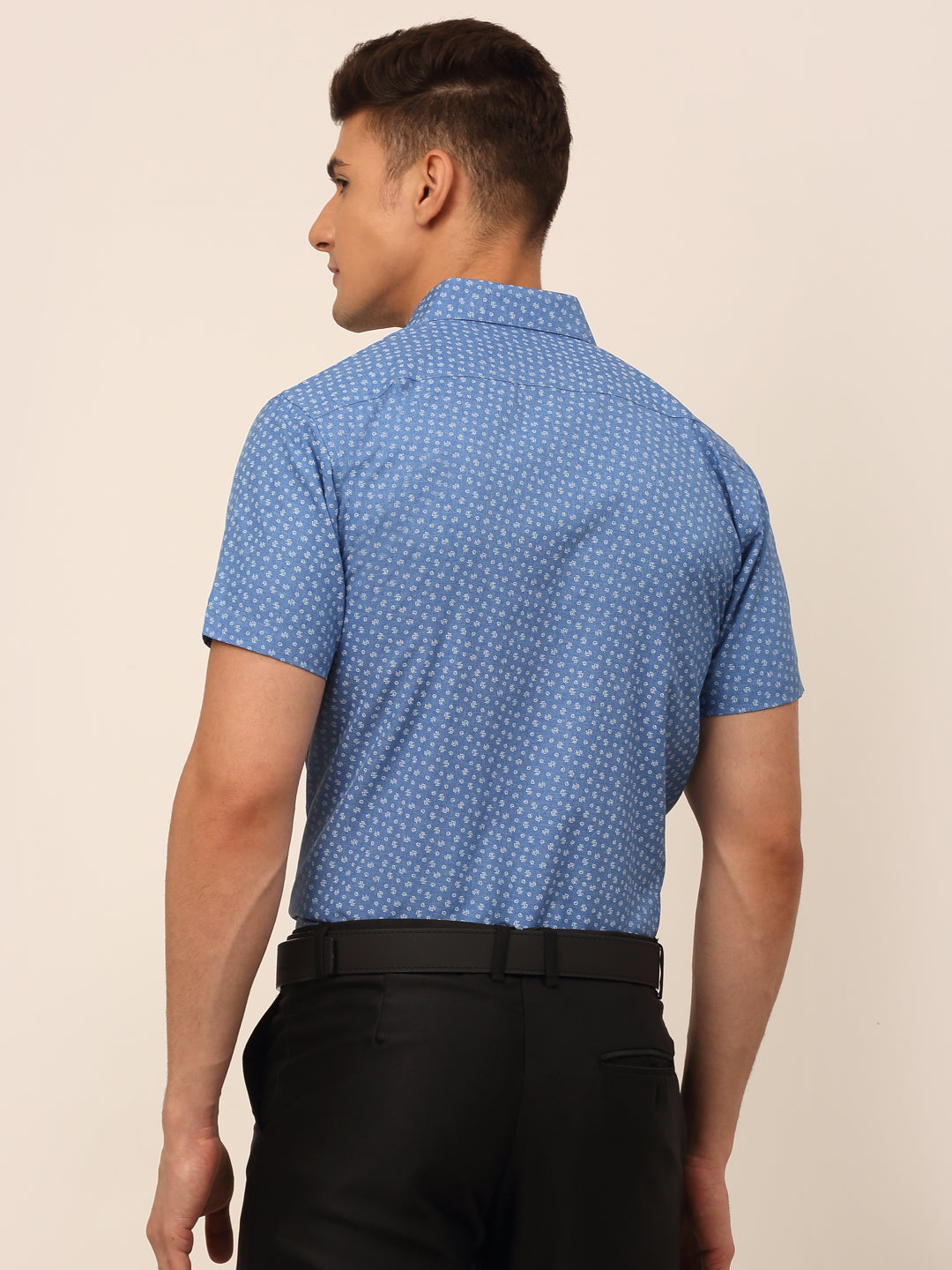 Jainish Men's Cotton Printed Formal Shirts - Blue