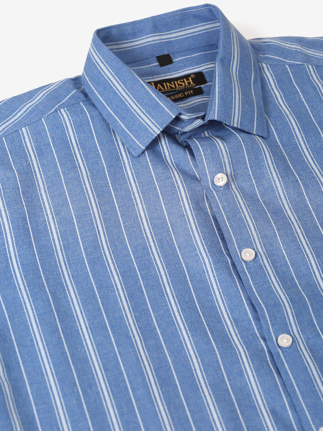 Jainish Men's Blue & White Classic Striped Formal Shirt