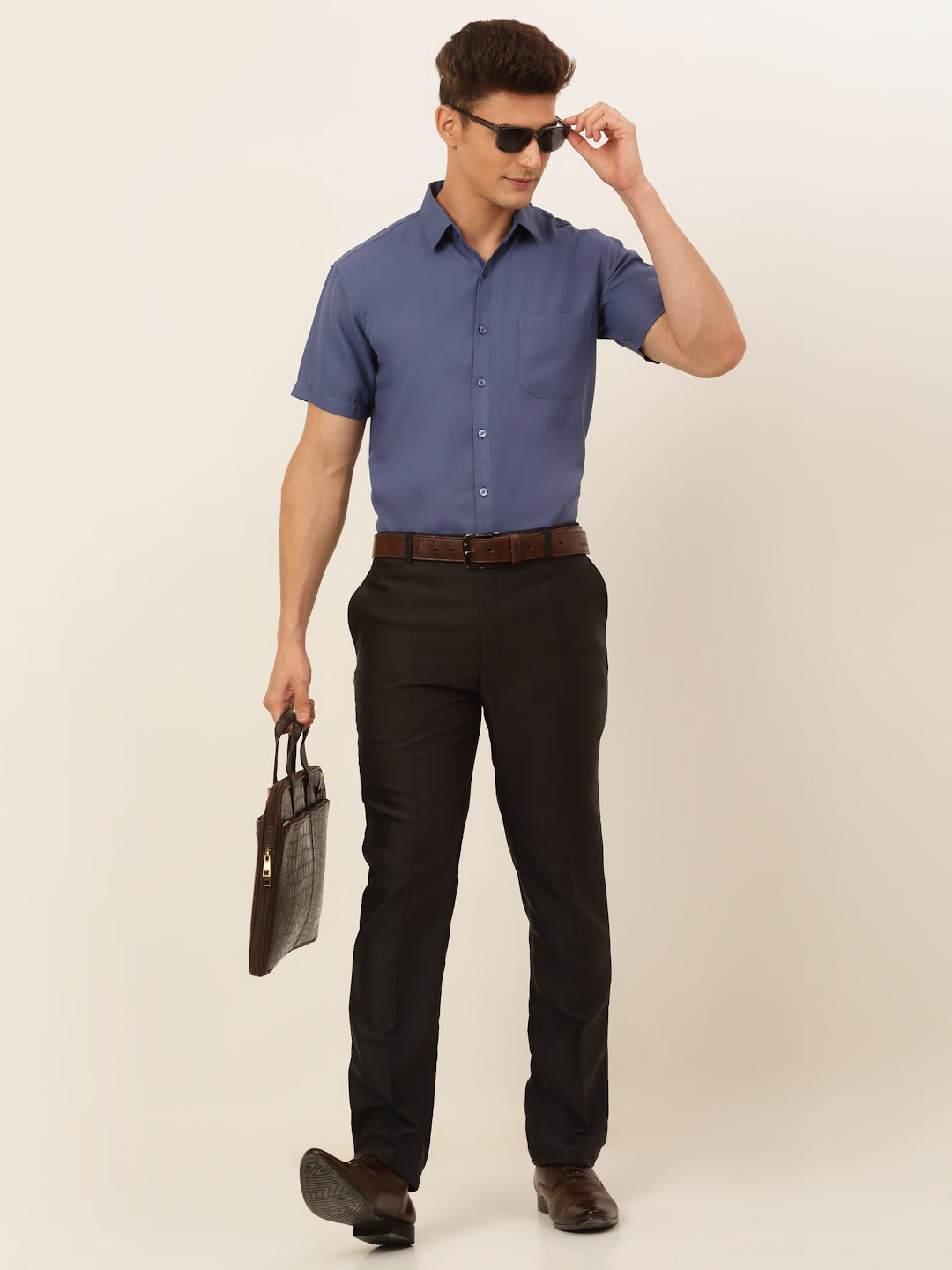 Jainish Men's Cotton Solid Formal Shirt - Blue