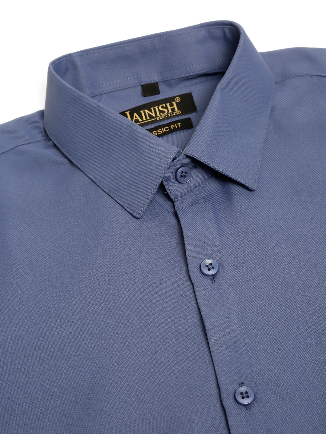 Jainish Men's Cotton Solid Formal Shirt - Blue