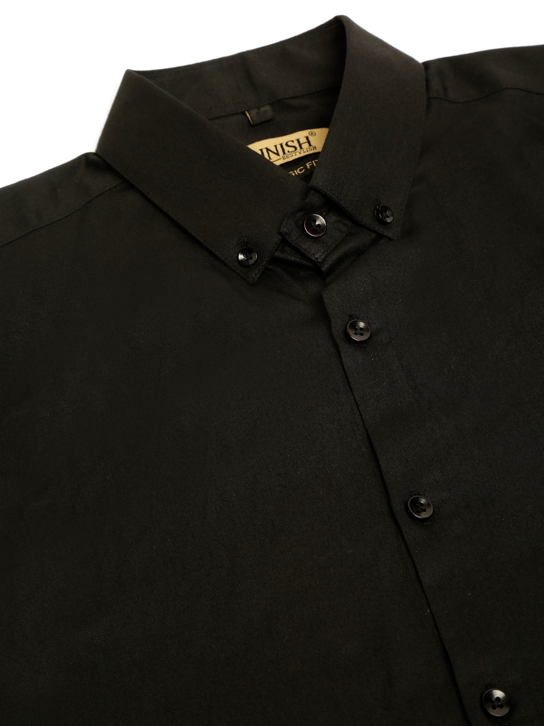 Jainish Men's Cotton Solid Formal Shirt - Black