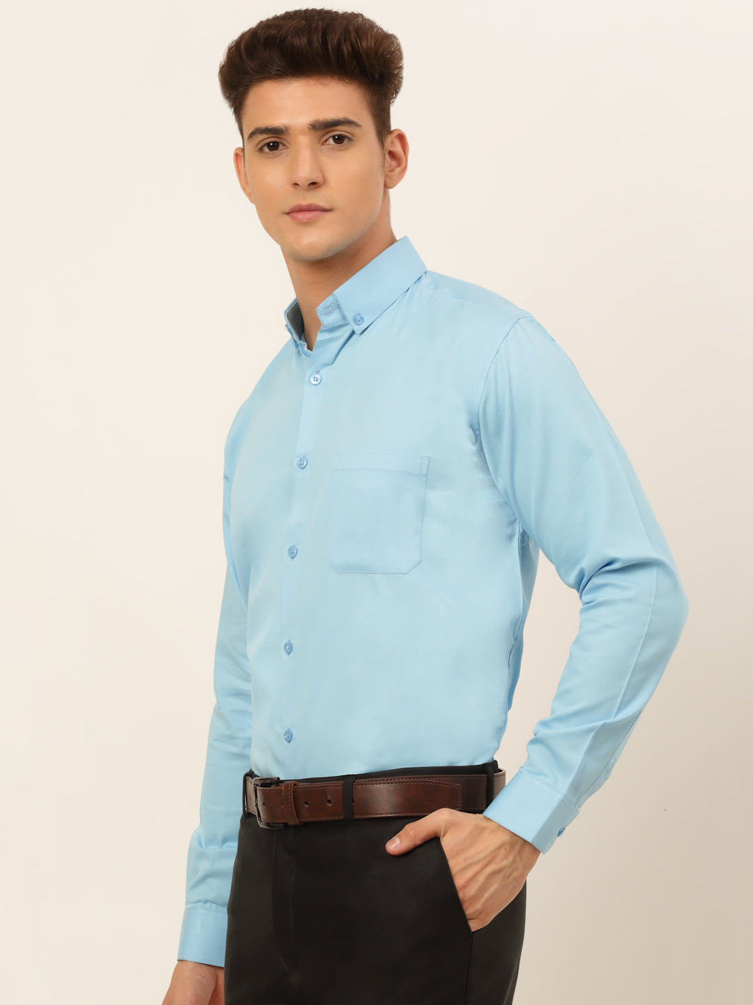 Jainish Men's Cotton Solid Formal Shirt - Sky Blue