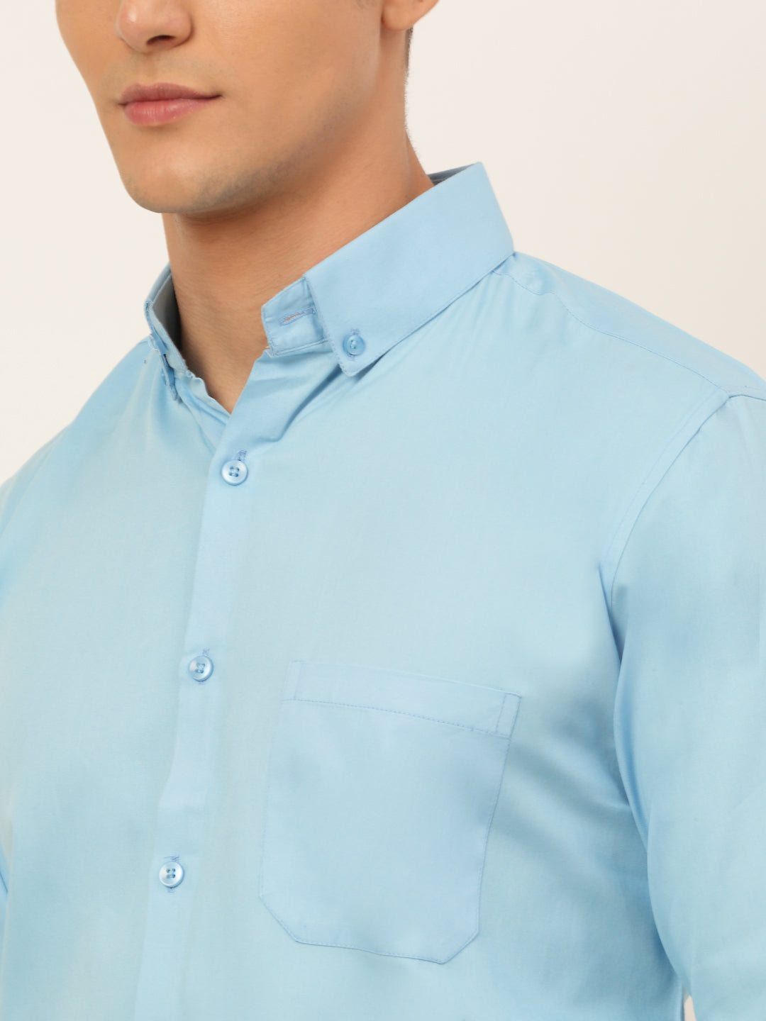 Jainish Men's Cotton Solid Formal Shirt - Sky Blue