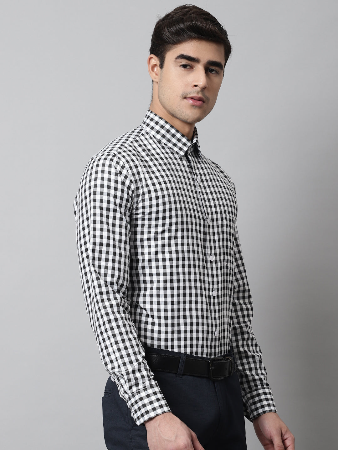 Jainish Men's Black Checks Pure Cotton Formal Shirt