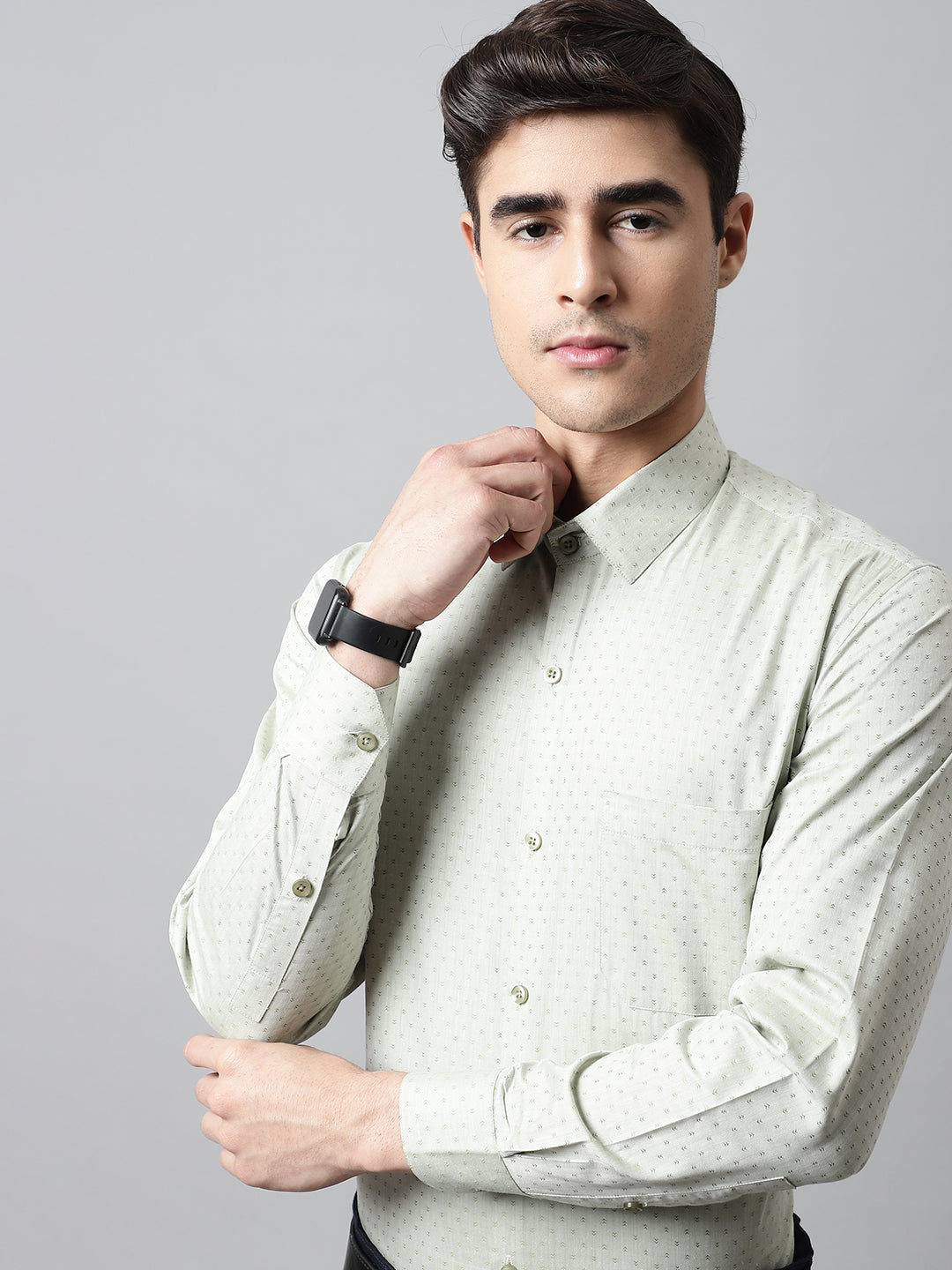 Jainish Men's Pista Green Micro Ditsy Printed Pure Cotton Formal Shirt