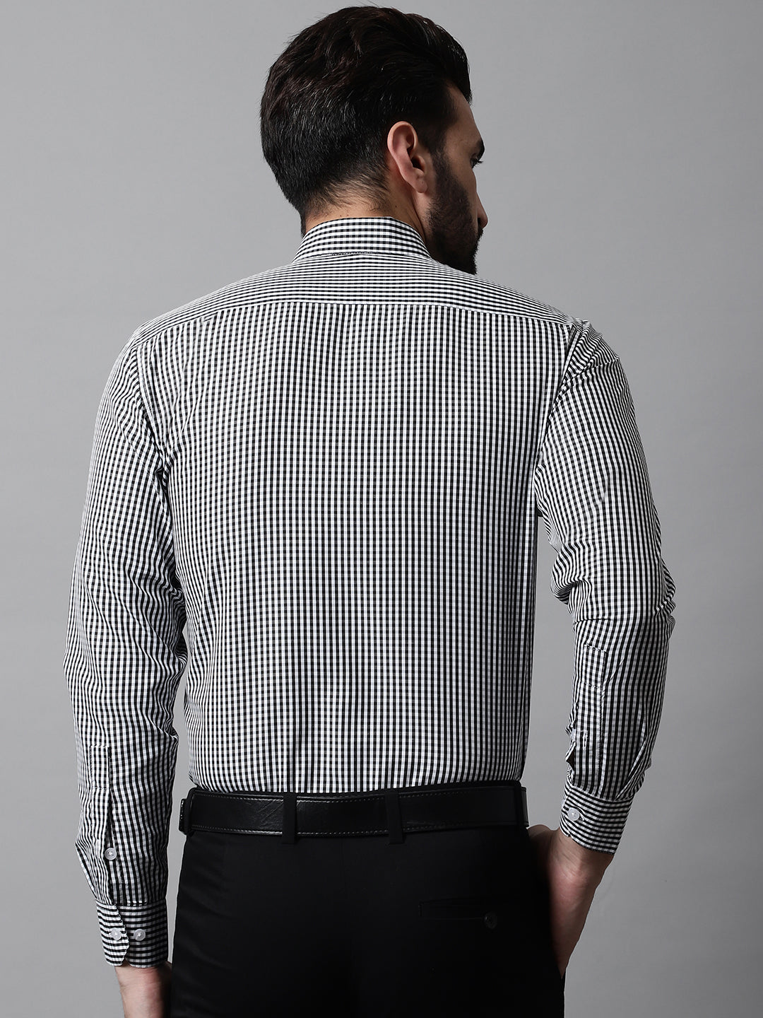 Jainish Men's Black Micro Checked Causal Shirt