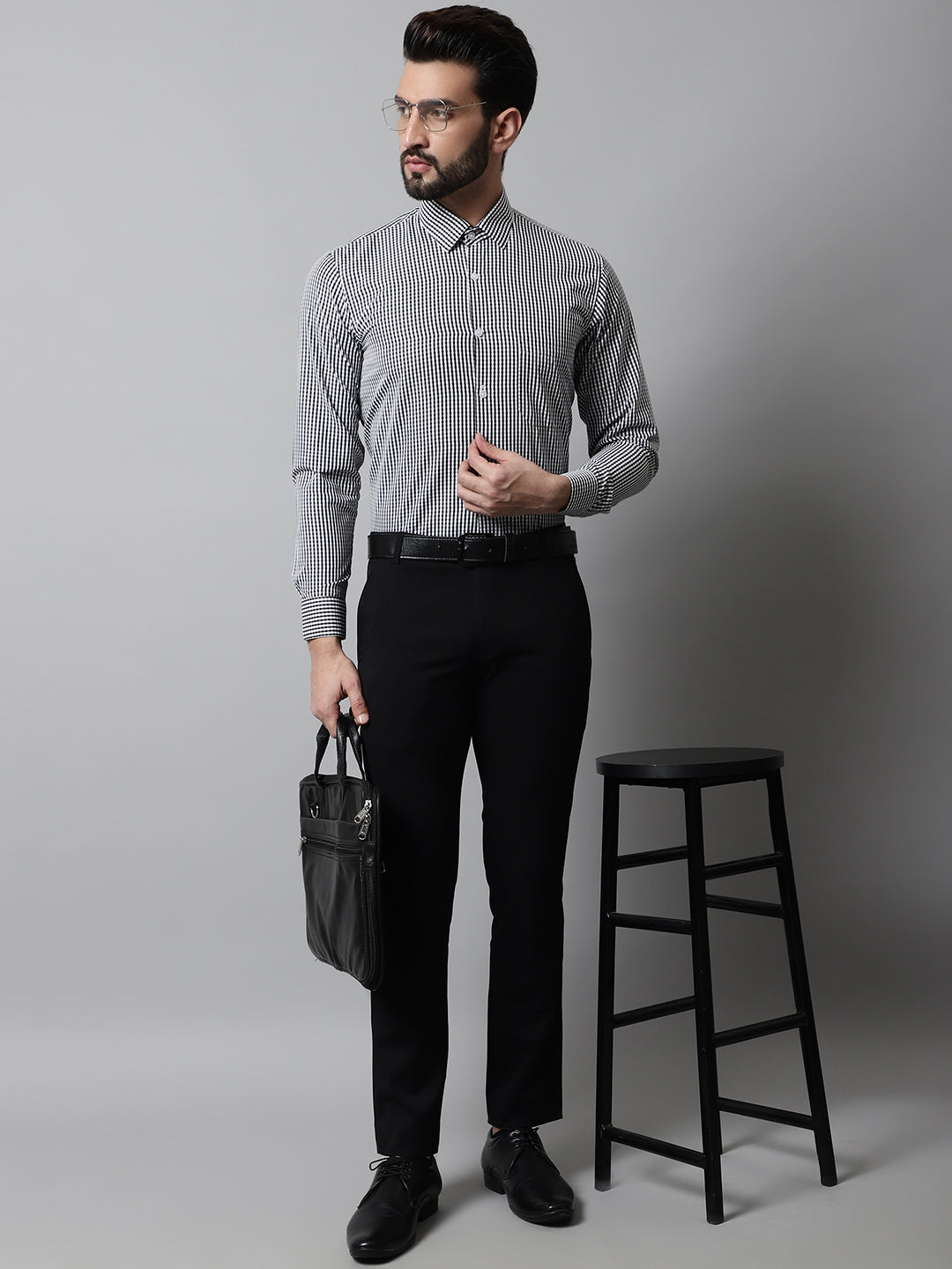 Jainish Men's Black Micro Checked Causal Shirt
