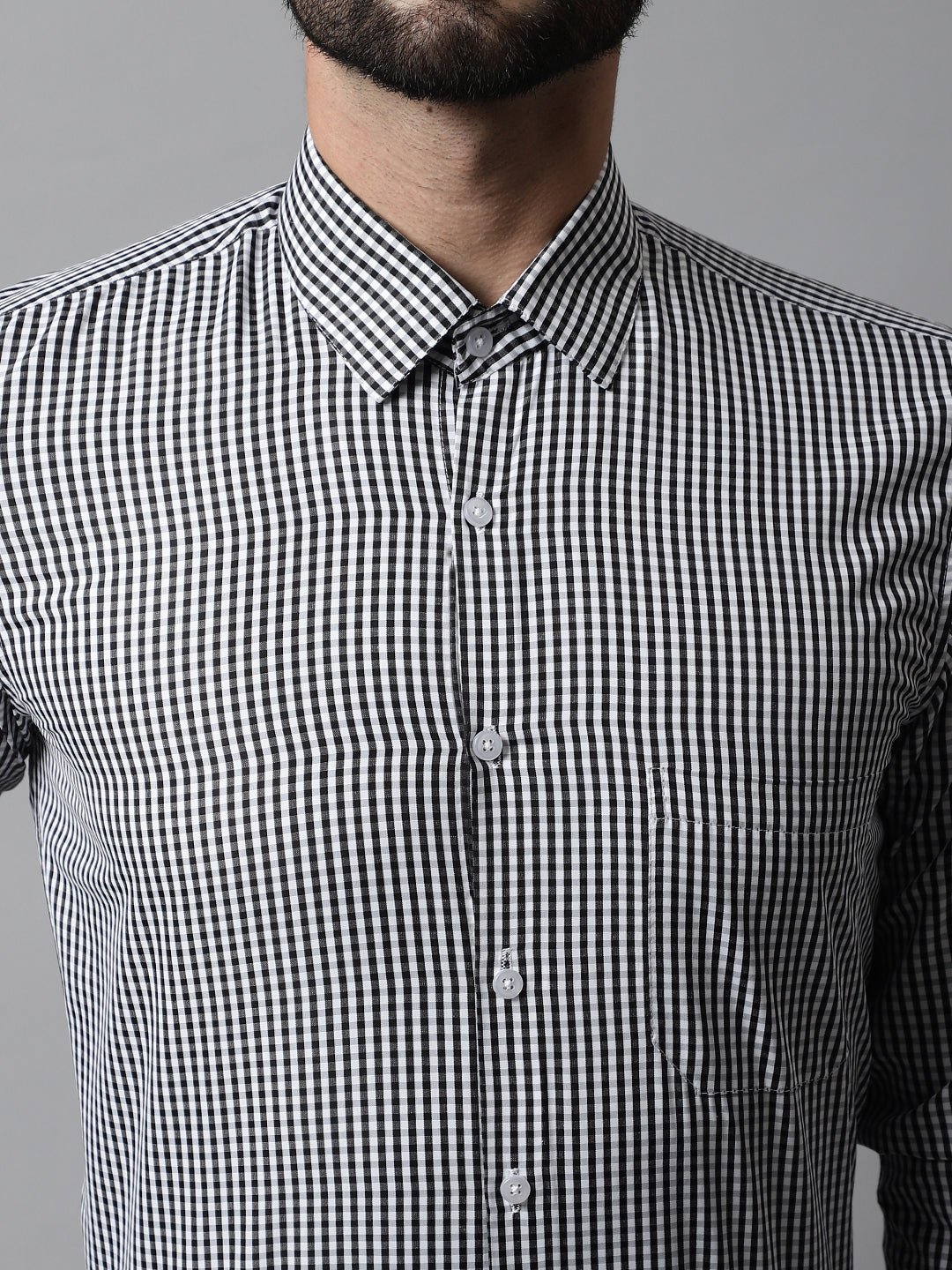 Jainish Men's Black Micro Checked Causal Shirt